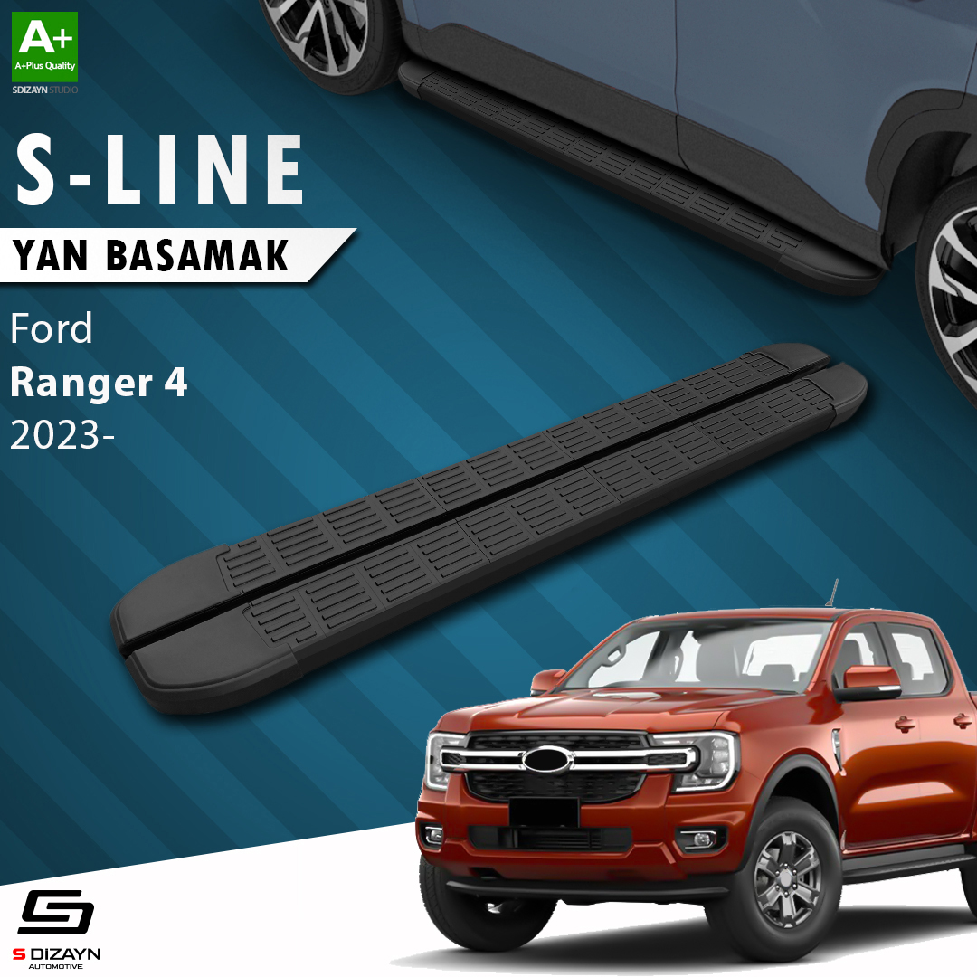 S-Dizayn Ford Ranger 4 S-Line Siyah Yan Basamak 203 Cm 2023 Üzeri A+ Kalite S-Dizayn Ford Ranger 4 S-Line Siyah Yan Basamak 203 Cm 2023 Üzeri A+ Kalite