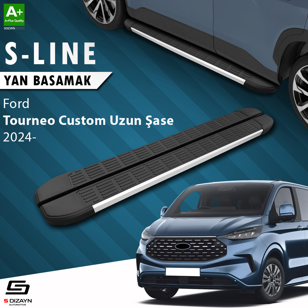 S-Dizayn Ford Tourneo Custom 2 Uzun Şase S-Line Aluminyum Yan Basamak 263 Cm 2023 Üzeri A+ Kalite S-Dizayn Ford Tourneo Custom 2 Uzun Şase S-Line Aluminyum Yan Basamak 263 Cm 2023 Üzeri A+ Kalite