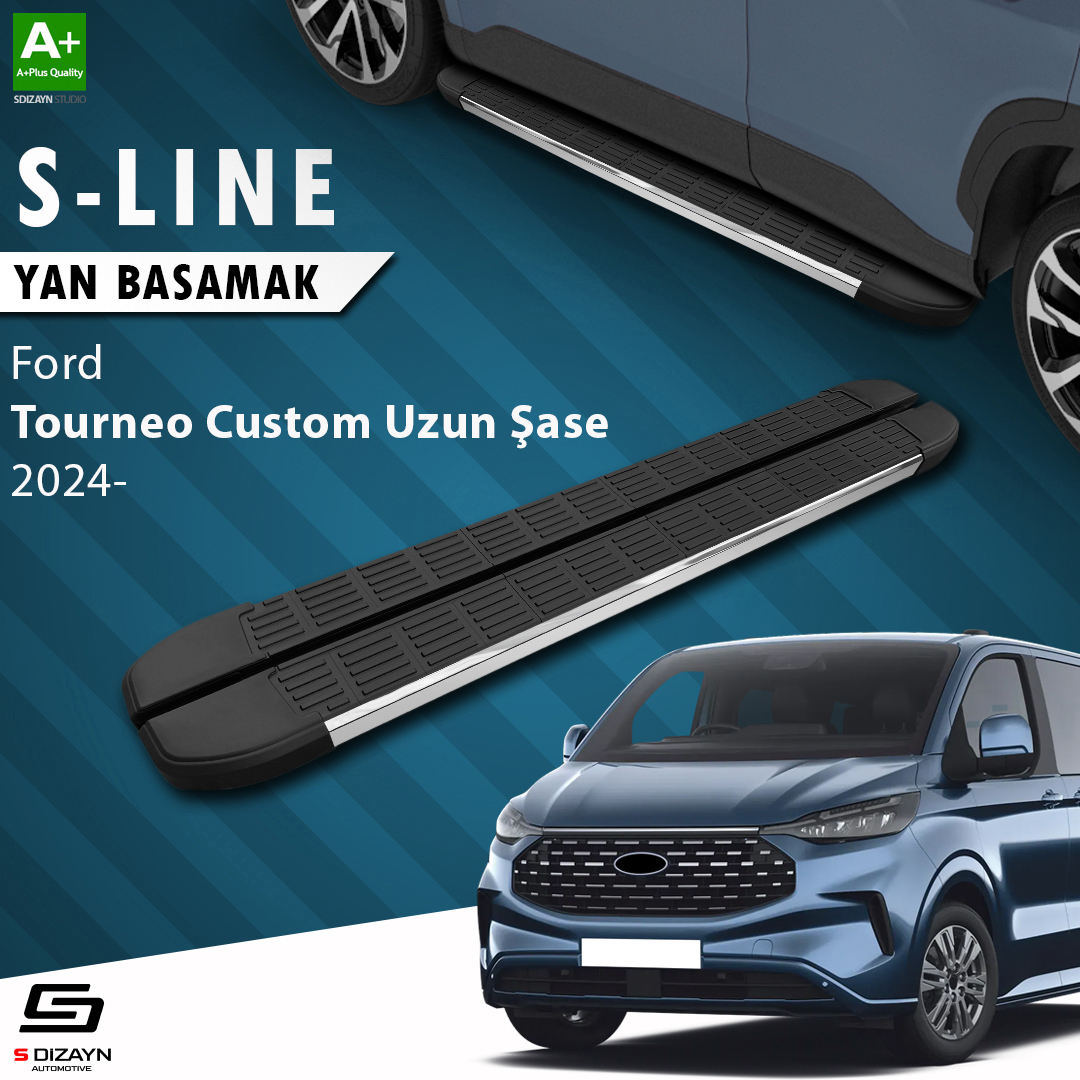 S-Dizayn Ford Tourneo Custom 2 Uzun Şase S-Line Krom Yan Basamak 263 Cm 2023 Üzeri A+ Kalite S-Dizayn Ford Tourneo Custom 2 Uzun Şase S-Line Krom Yan Basamak 263 Cm 2023 Üzeri A+ Kalite