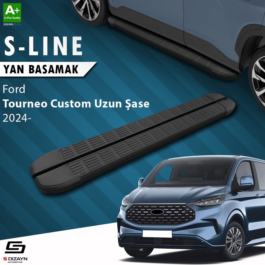 S-Dizayn Ford Tourneo Custom 2 Uzun Şase S-Line Siyah Yan Basamak 263 Cm 2023 Üzeri A+ Kalite S-Dizayn Ford Tourneo Custom 2 Uzun Şase S-Line Siyah Yan Basamak 263 Cm 2023 Üzeri A+ Kalite