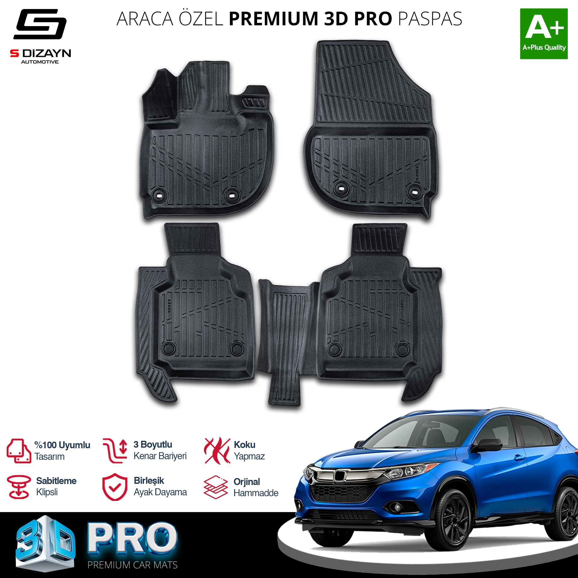 S-Dizayn Honda HR-V 3D Pro Havuzlu Paspas 2021 Üzeri A+ Kalite S-Dizayn Honda HR-V 3D Pro Havuzlu Paspas 2021 Üzeri A+ Kalite
