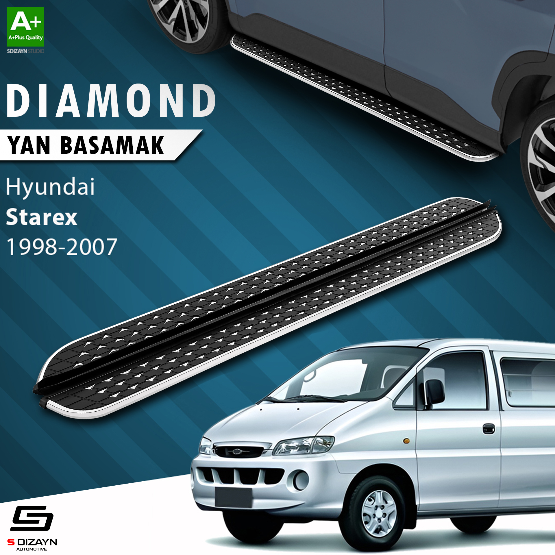 S-Dizayn Hyundai H-1 Starex Diamond Krom Yan Basamak 193 Cm 1998-2007 A+ Kalite S-Dizayn Hyundai H-1 Starex Diamond Krom Yan Basamak 193 Cm 1998-2007 A+ Kalite
