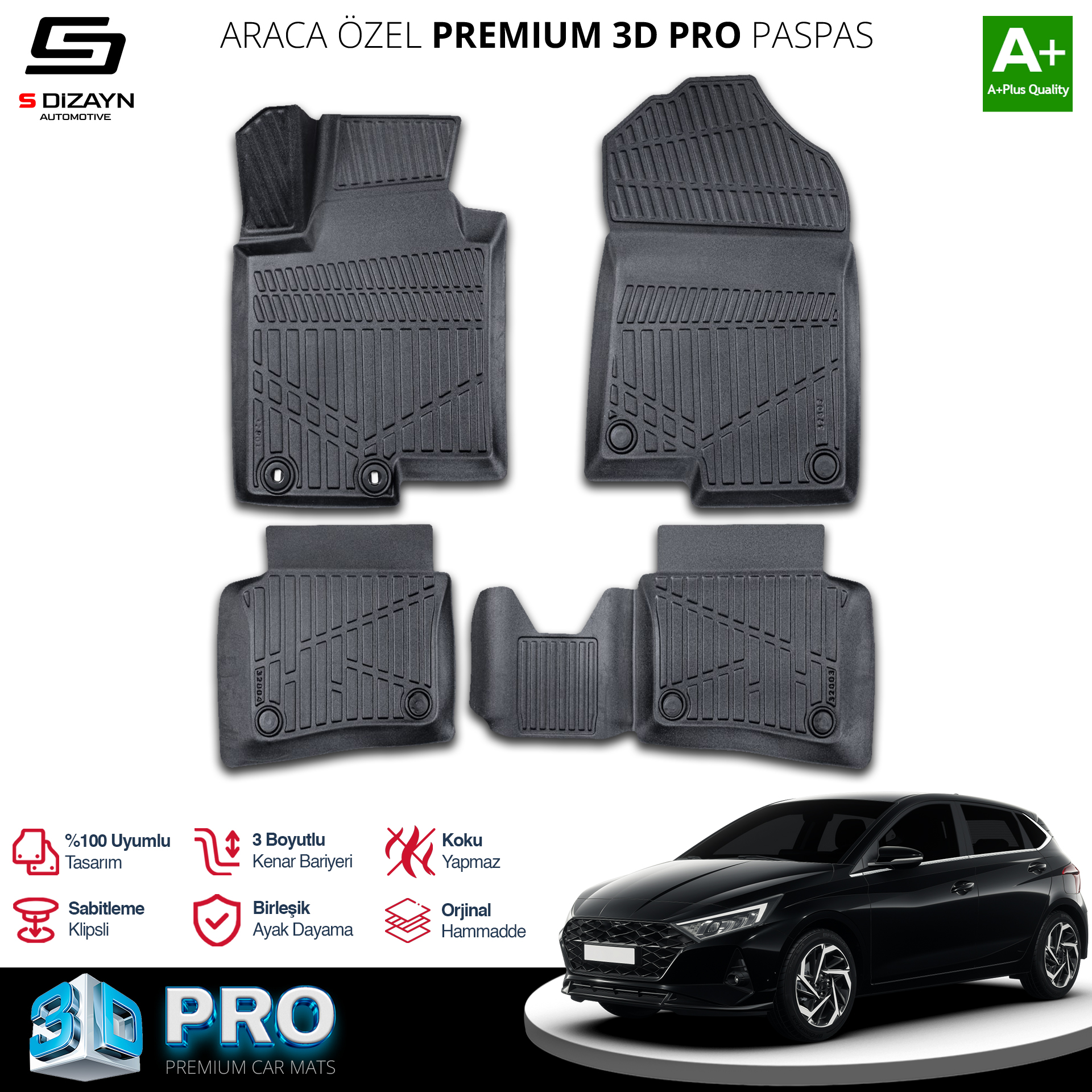 S-Dizayn Hyundai i20 3D Pro Havuzlu Paspas 2020 Üzeri A+ Kalite S-Dizayn Hyundai i20 3D Pro Havuzlu Paspas 2020 Üzeri A+ Kalite