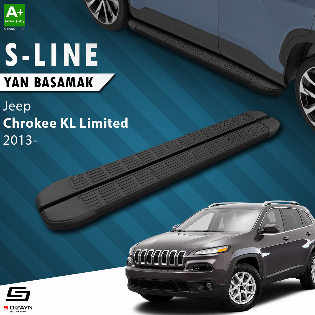 S-Dizayn Jeep Cherokee KL S-Line Siyah Yan Basamak 173 Cm 2013-2023 A+ Kalite S-Dizayn Jeep Cherokee KL S-Line Siyah Yan Basamak 173 Cm 2013-2023 A+ Kalite
