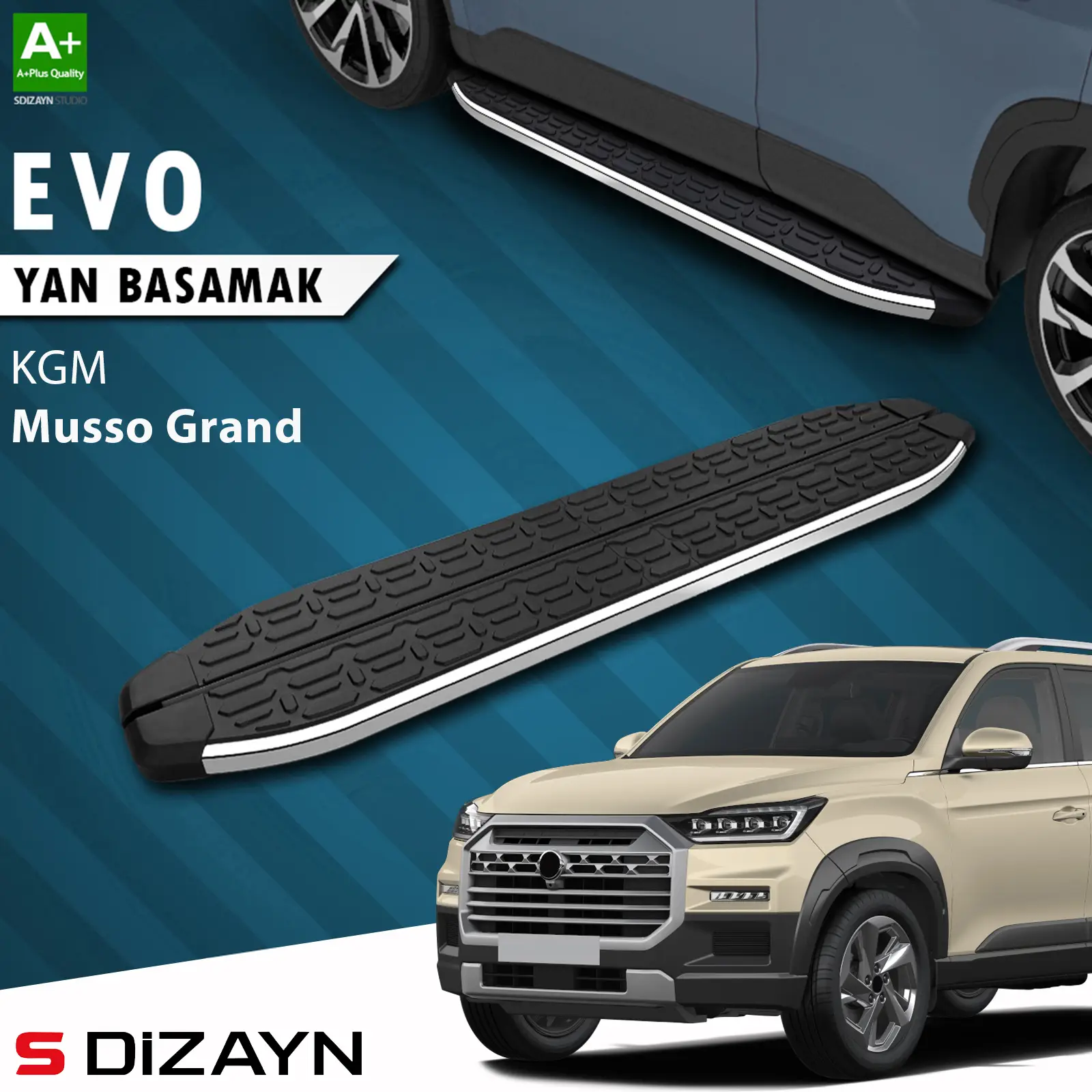 S-Dizayn KGM Musso Grand Evo Krom Yan Basamak 213 Cm 2026 Üzeri A+ Kalite