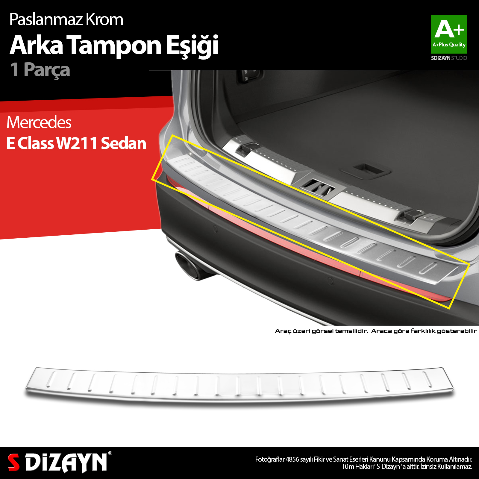 S-Dizayn Mercedes E Class W211 Krom Arka Tampon Eşiği 2003-2009 A+ Kalite S-Dizayn Mercedes E Class W211 Krom Arka Tampon Eşiği 2003-2009 A+ Kalite