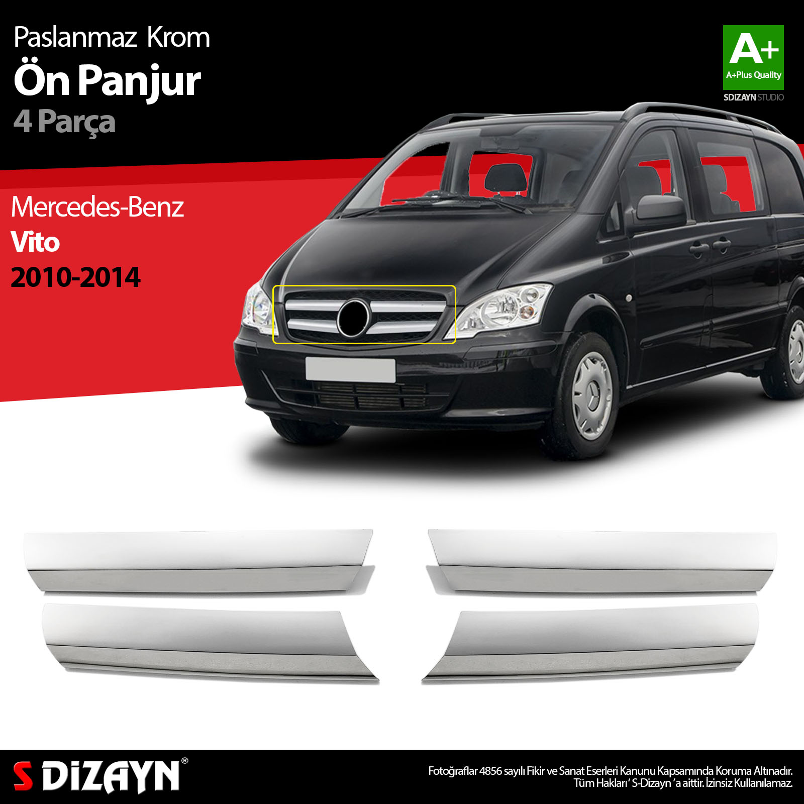 S-Dizayn Vito Krom Ön Panjur 4 Prç 2010-2014 (Geniş) S-Dizayn Vito Krom Ön Panjur 4 Prç 2010-2014 (Geniş)