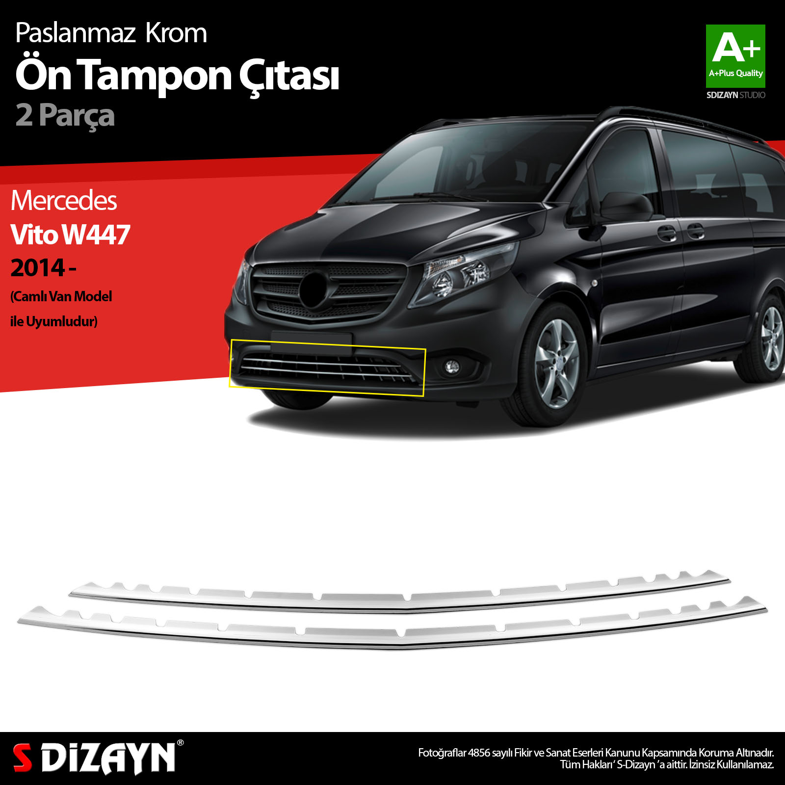 S-Dizayn Vito W447 Krom Ön Tampon Çıtası 2 Prç. 2014-2020 Camlı Van S-Dizayn Vito W447 Krom Ön Tampon Çıtası 2 Prç. 2014-2020 Camlı Van