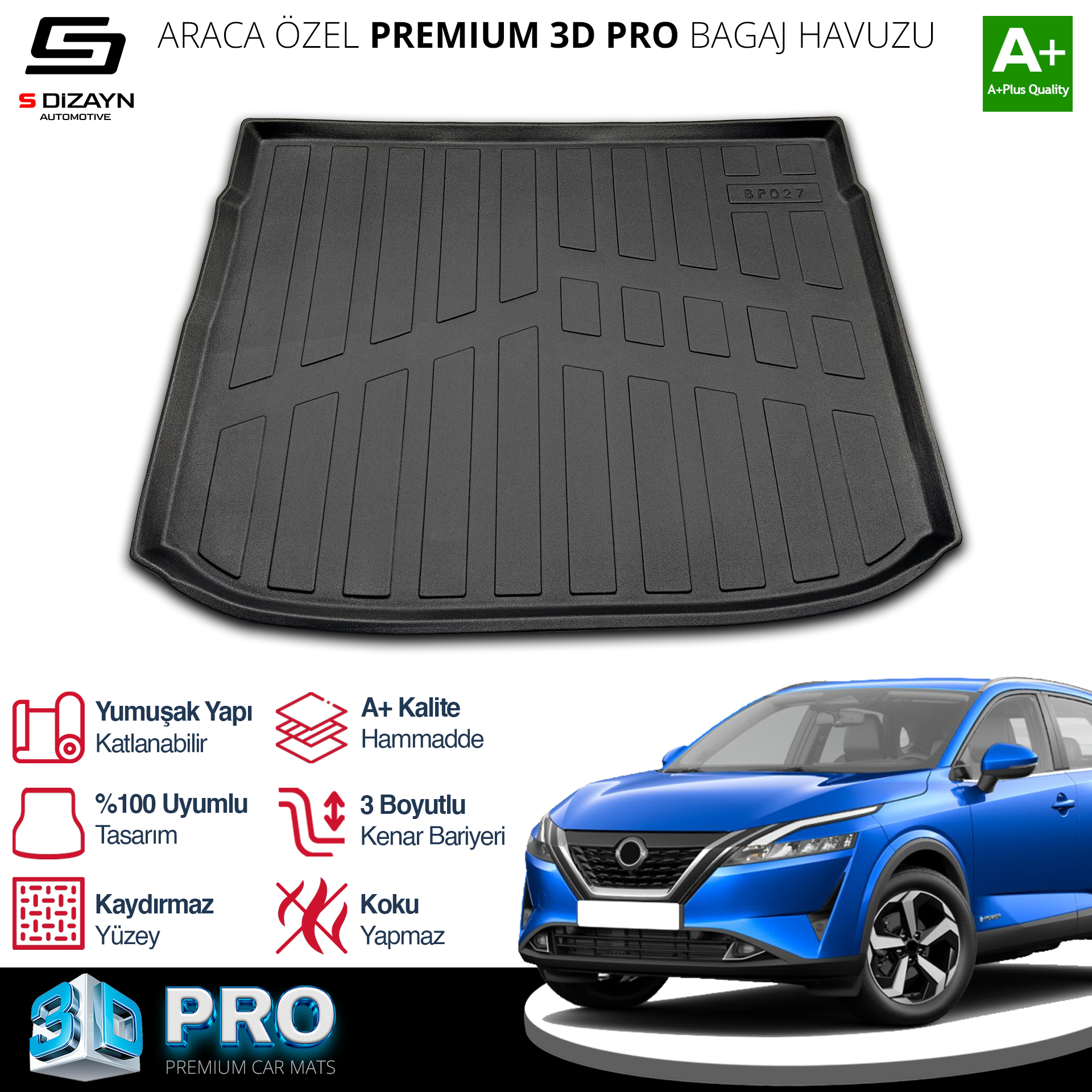 S-Dizayn Nissan Qashqai E-Power 3D Pro Bagaj Havuzu Üst Bagaj 2021 Üzeri A+ Kalite S-Dizayn Nissan Qashqai E-Power 3D Pro Bagaj Havuzu Üst Bagaj 2021 Üzeri A+ Kalite