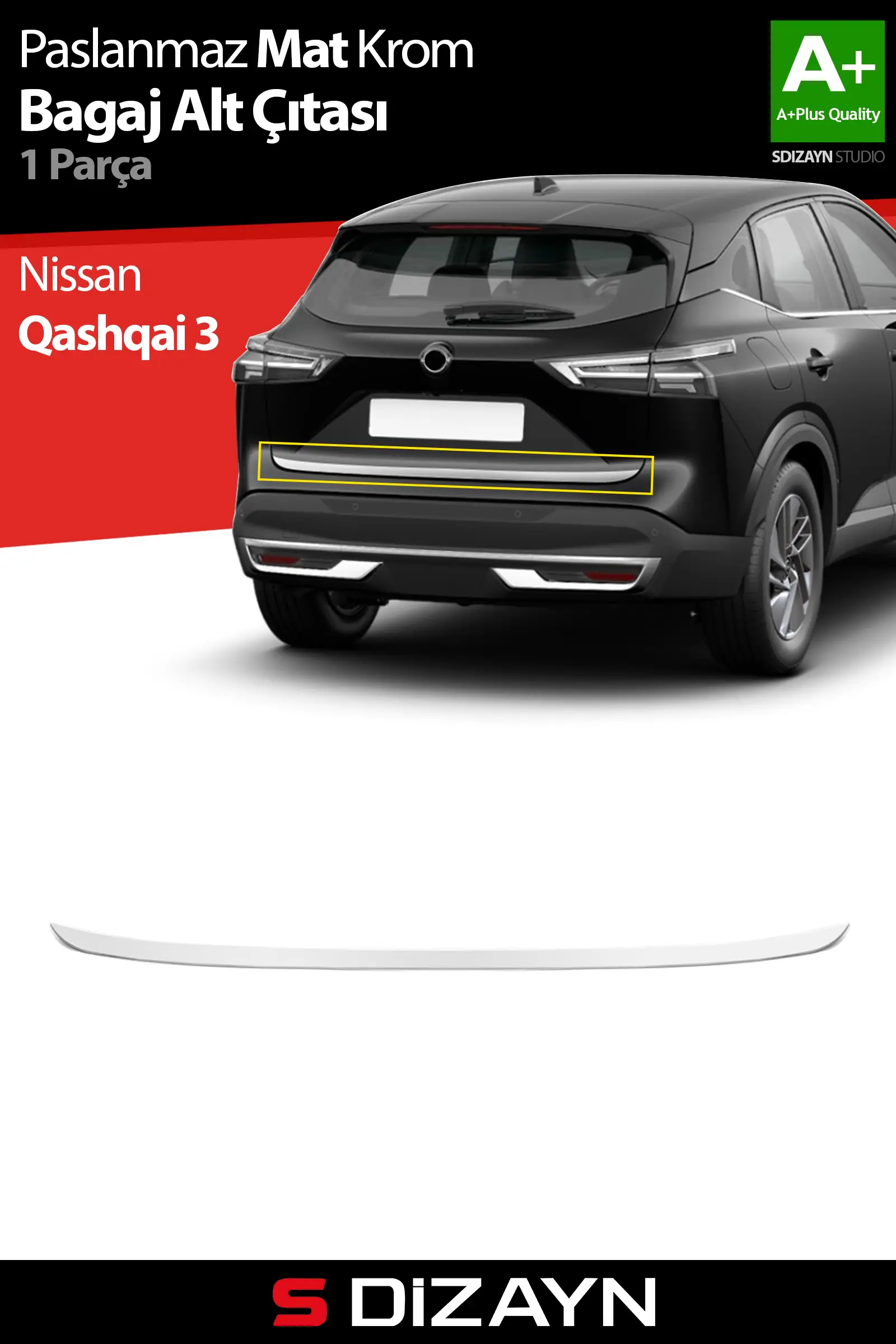 S-Dizayn Nissan Qashqai Krom Bagaj Alt Çıtası 2021 Üzeri A+ Kalite (Mat Krom)