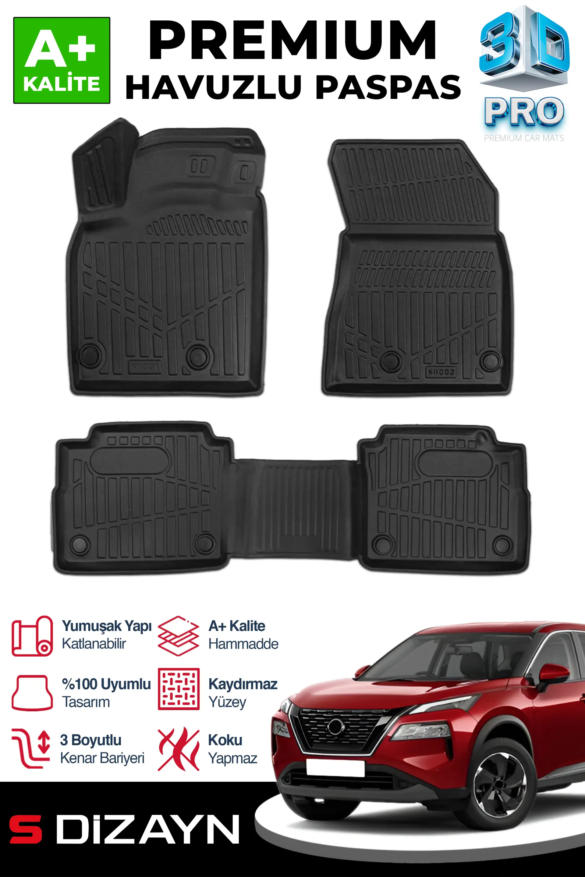S-Dizayn Nissan X-Trail Benzinli 3D Pro Havuzlu Paspas 2022 Üzeri A+ Kalite