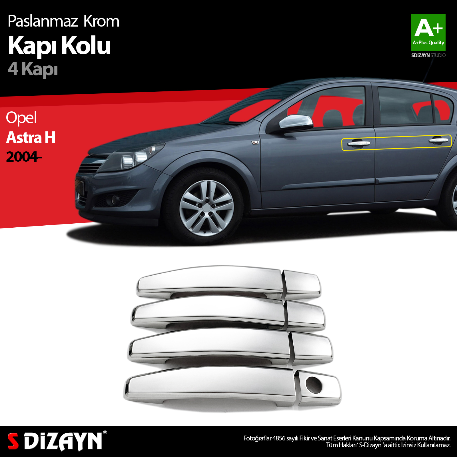 S-Dizayn Opel Astra H Krom Kapı Kolu 4 Kapı 2004-2013 S-Dizayn Opel Astra H Krom Kapı Kolu 4 Kapı 2004-2013