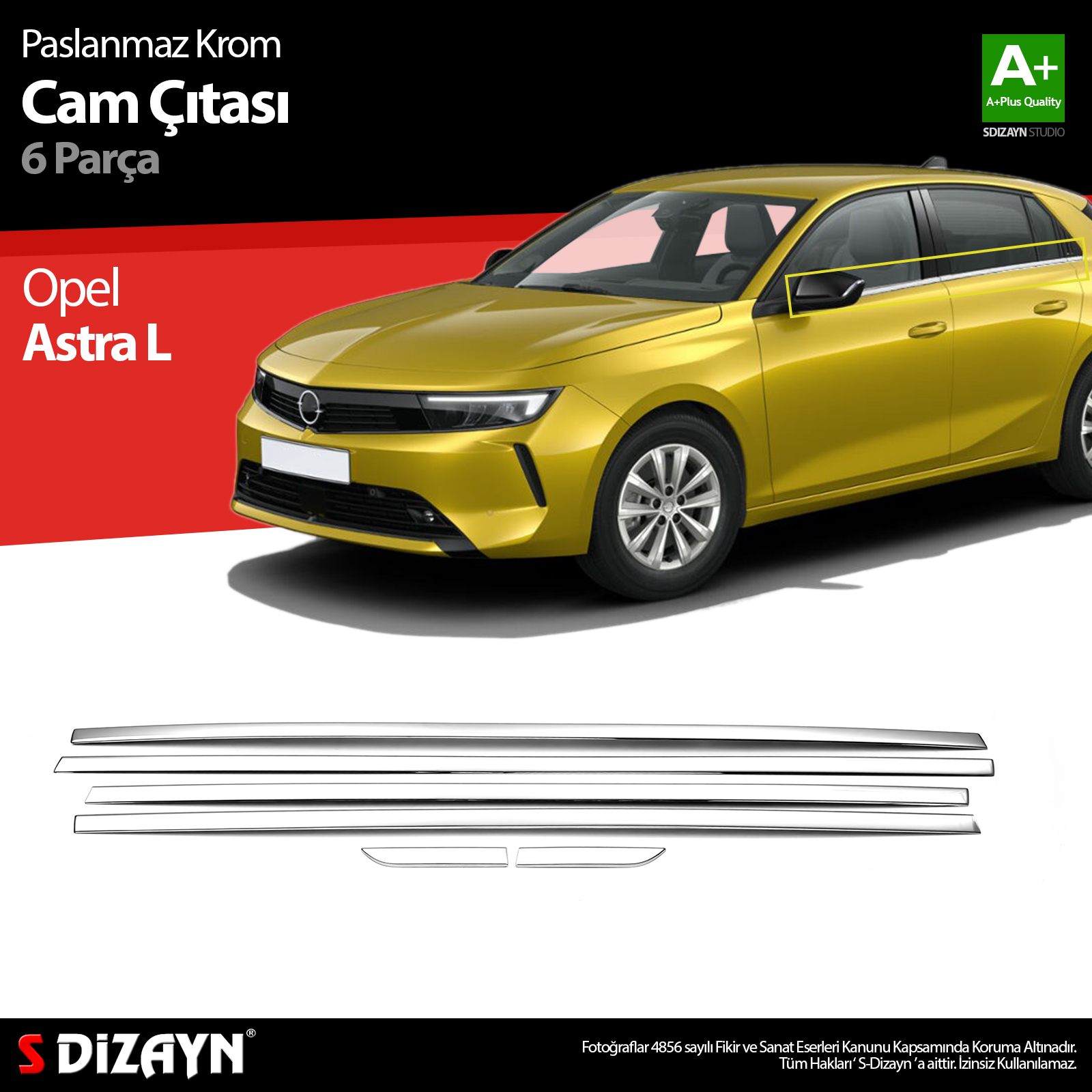 S-Dizayn Opel Astra L Krom Cam Çıtası 6 Prç 2022 Üzeri S-Dizayn Opel Astra L Krom Cam Çıtası 6 Prç 2022 Üzeri