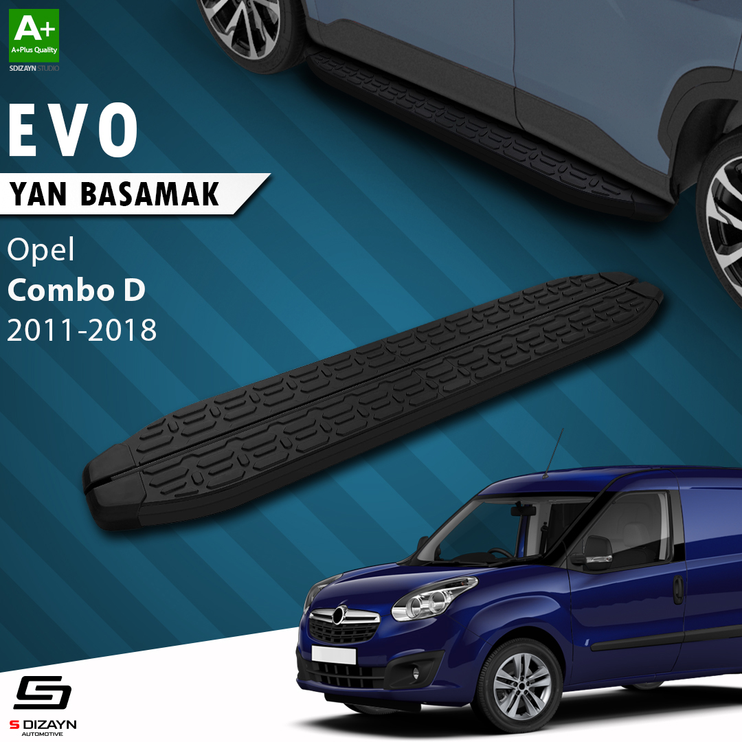 S-Dizayn Opel Combo D Uzun Şase Evo Siyah Yan Basamak 223 Cm 2011-2018 A+ Kalite S-Dizayn Opel Combo D Uzun Şase Evo Siyah Yan Basamak 223 Cm 2011-2018 A+ Kalite