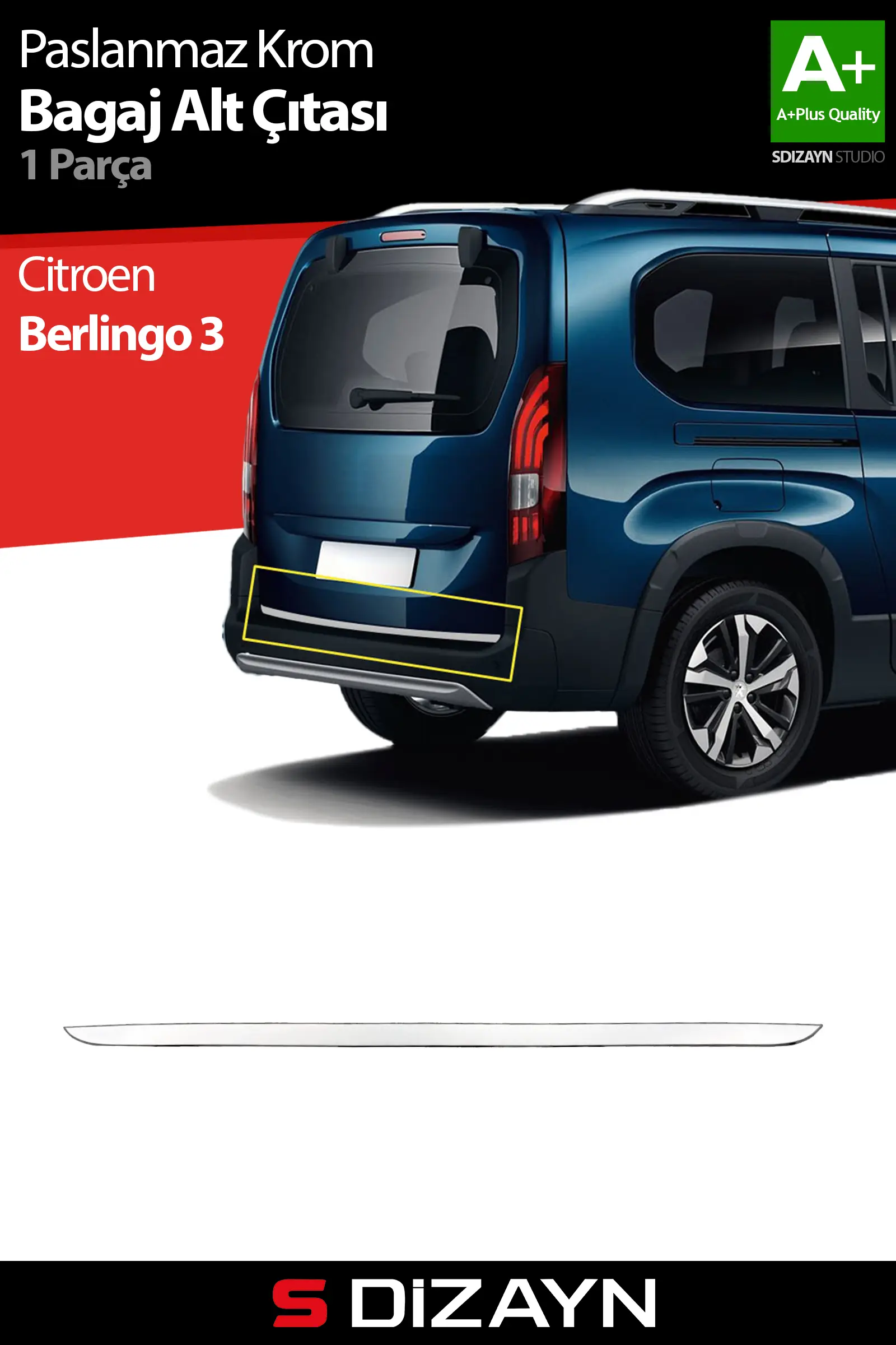 S-Dizayn Opel Combo E Krom Bagaj Alt Çıtası 2019 Üzeri A+ Kalite