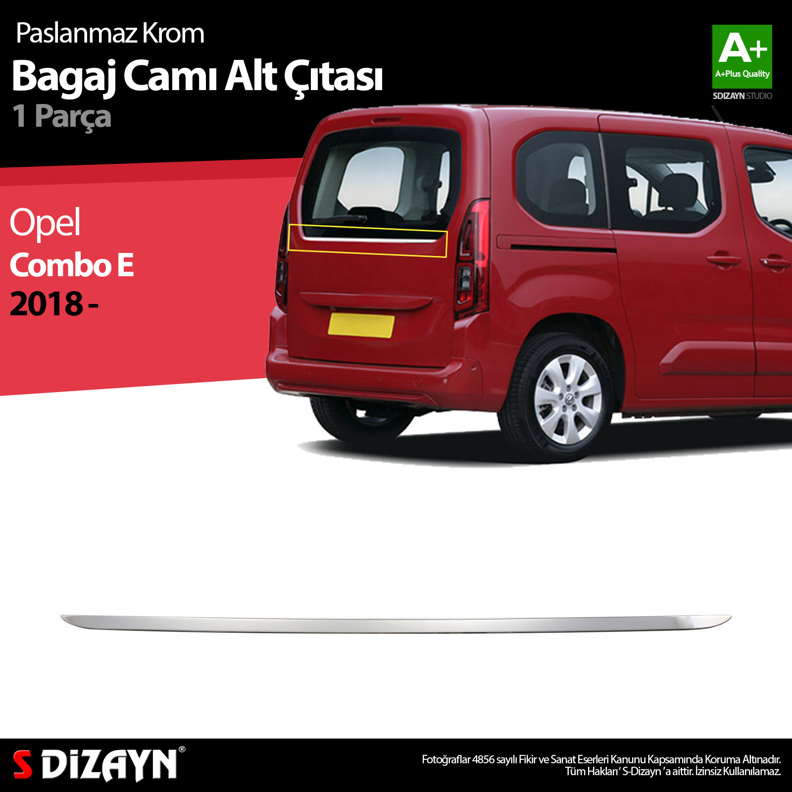 S-Dizayn Opel Combo E Krom Bagaj Camı Alt Çıtası 2018-2023 S-Dizayn Opel Combo E Krom Bagaj Camı Alt Çıtası 2018-2023