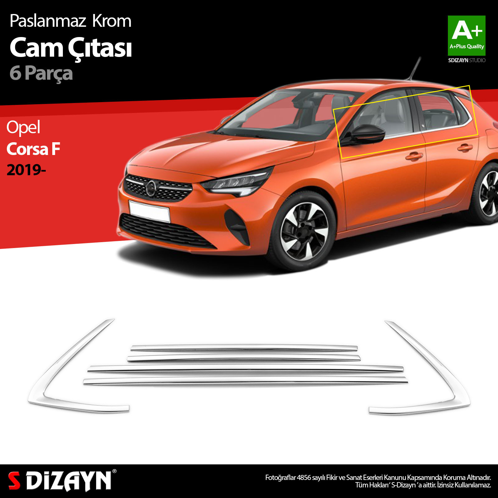 S-Dizayn Opel Corsa F Krom Cam Çıtası 6 Prç. 2019 Üzeri S-Dizayn Opel Corsa F Krom Cam Çıtası 6 Prç. 2019 Üzeri