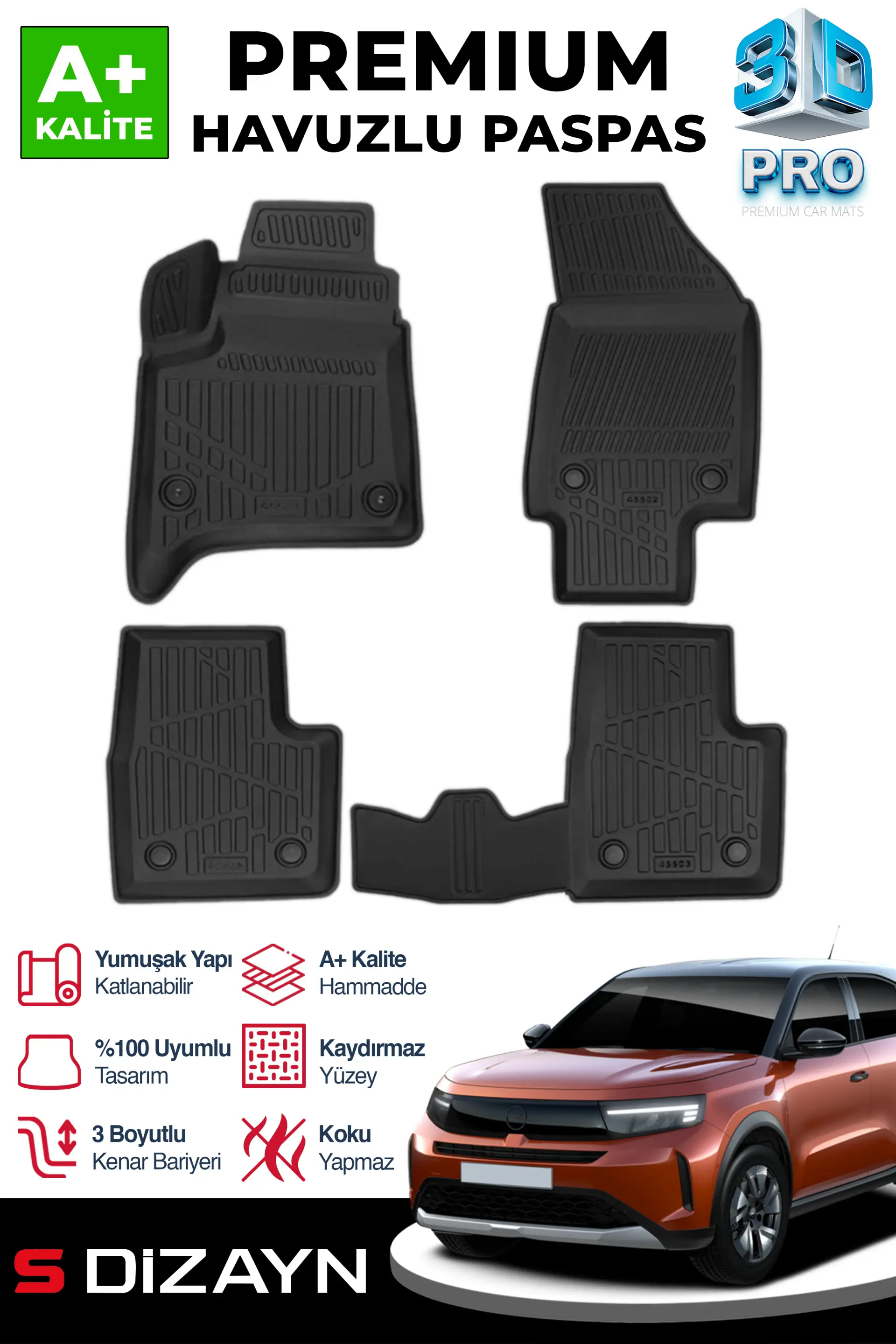 S-Dizayn Opel Frontera Benzinli 3D Pro Havuzlu Paspas 2024 Üzeri A+ Kalite