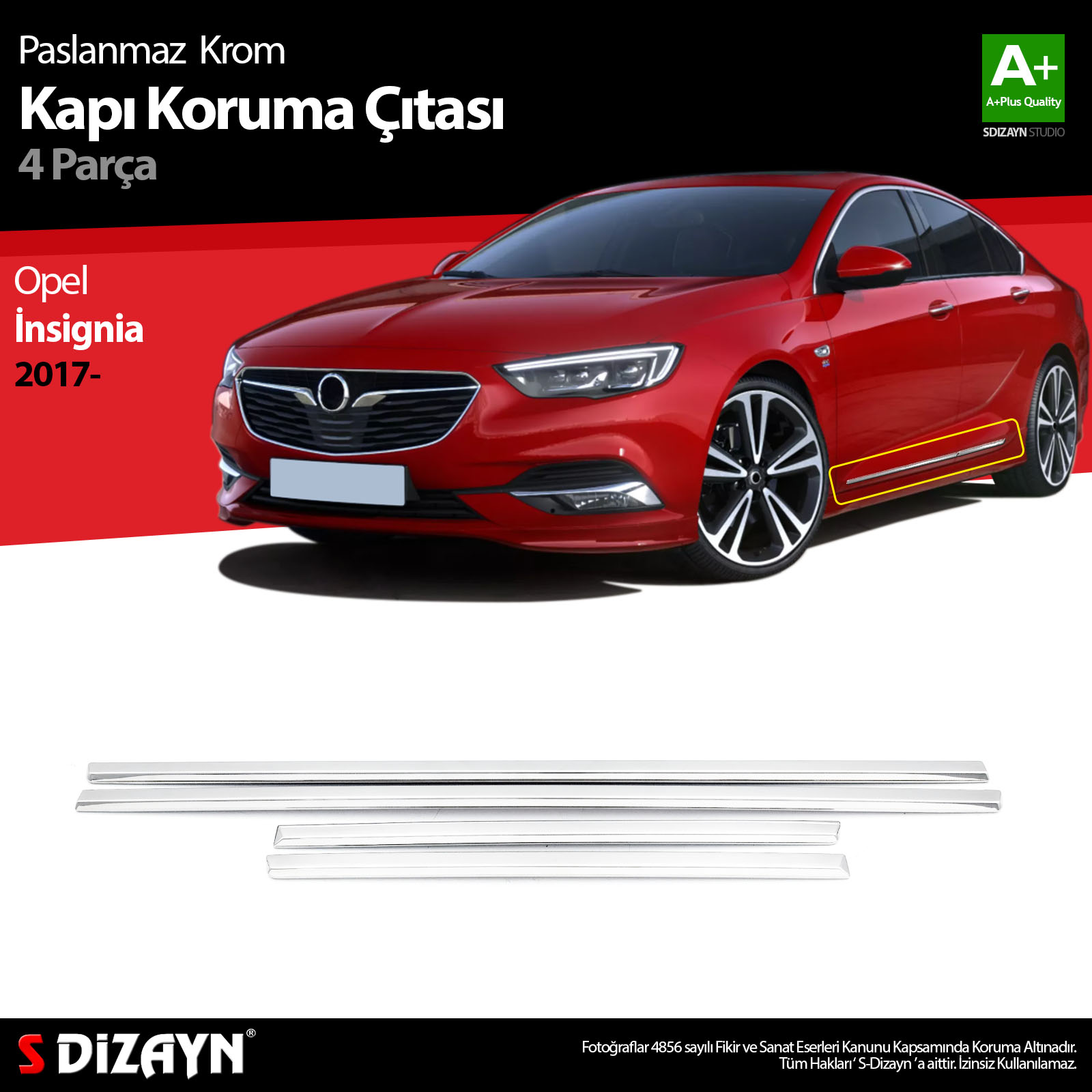 S-Dizayn Opel İnsignia Krom Kapı Koruma Çıtası 4 Prç. 2017-2022 S-Dizayn Opel İnsignia Krom Kapı Koruma Çıtası 4 Prç. 2017-2022