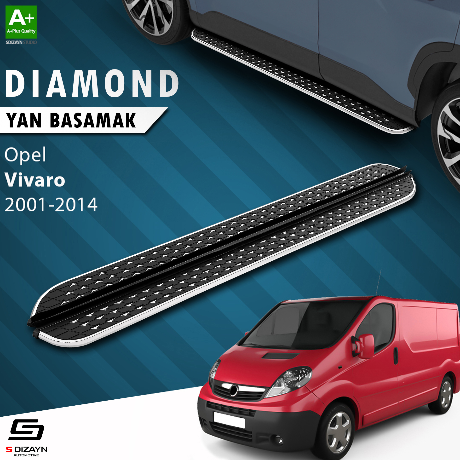 S-Dizayn Opel Vivaro A Kısa Şase Diamond Krom Yan Basamak 223 Cm 2001-2014 A+ Kalite S-Dizayn Opel Vivaro A Kısa Şase Diamond Krom Yan Basamak 223 Cm 2001-2014 A+ Kalite