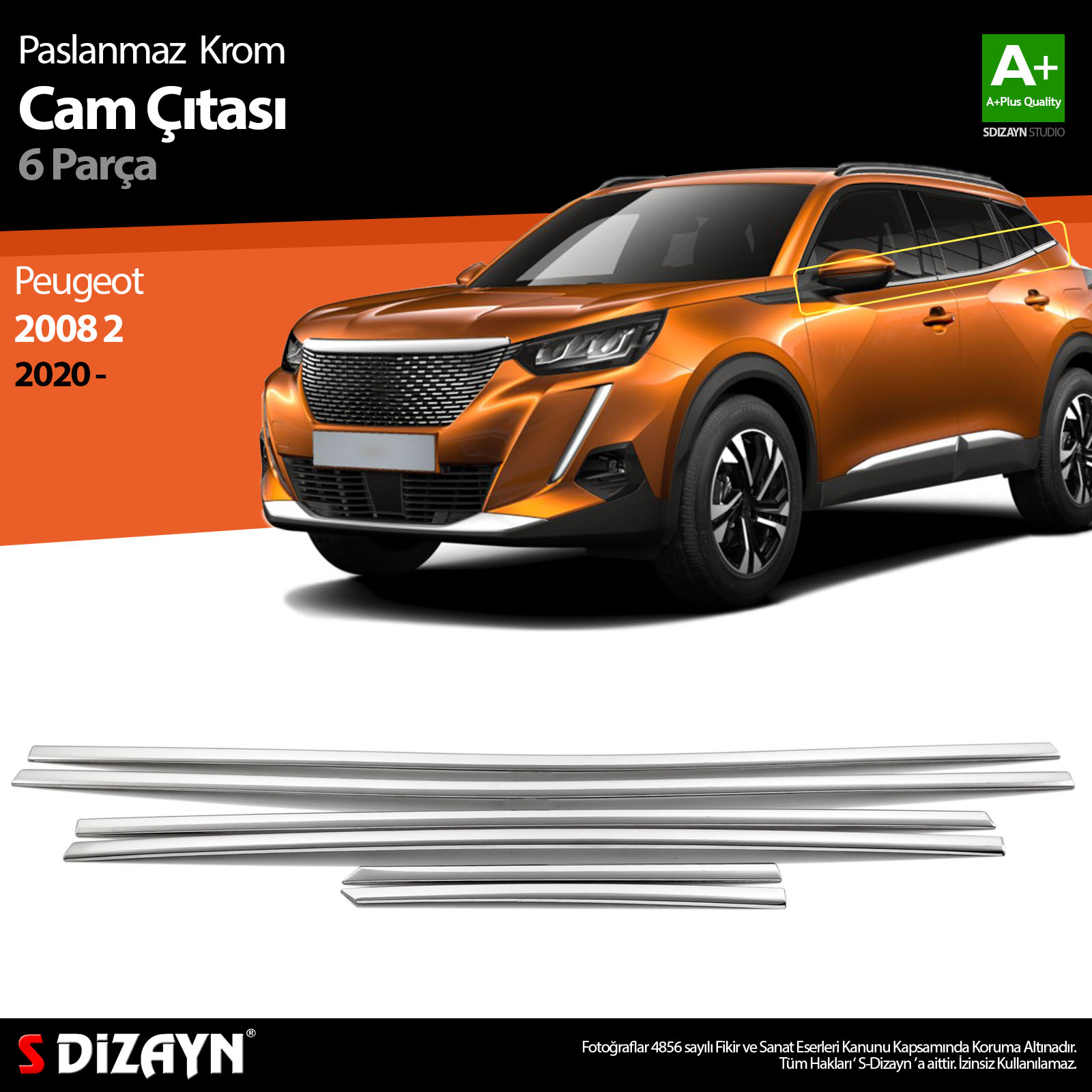 S-Dizayn Peugeot 2008 2 Krom Cam Çıtası 6 Prç 2020-2023 S-Dizayn Peugeot 2008 2 Krom Cam Çıtası 6 Prç 2020-2023