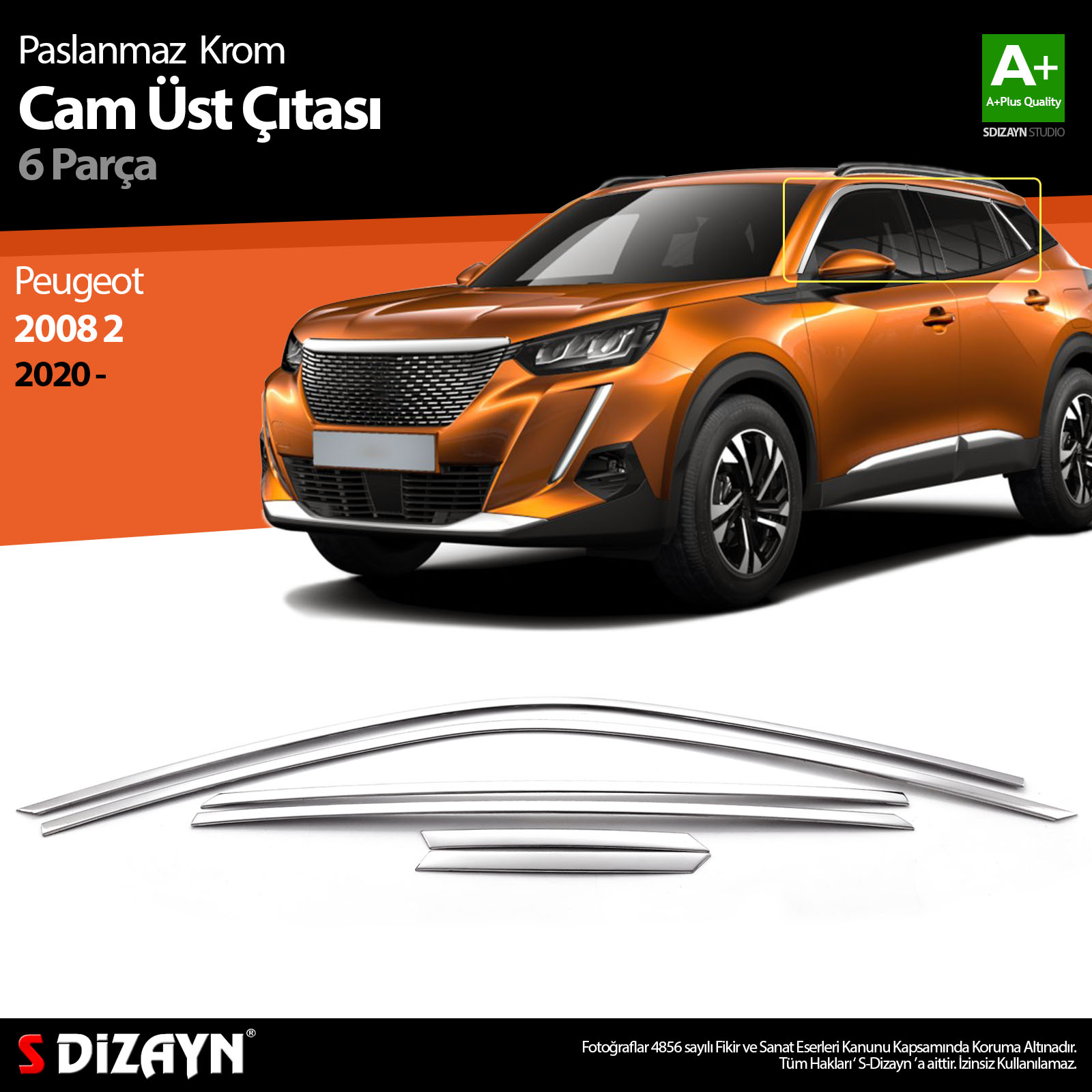 S-Dizayn Peugeot 2008 2 Krom Cam Üst Çıtası 6 Prç 2020-2023 S-Dizayn Peugeot 2008 2 Krom Cam Üst Çıtası 6 Prç 2020-2023
