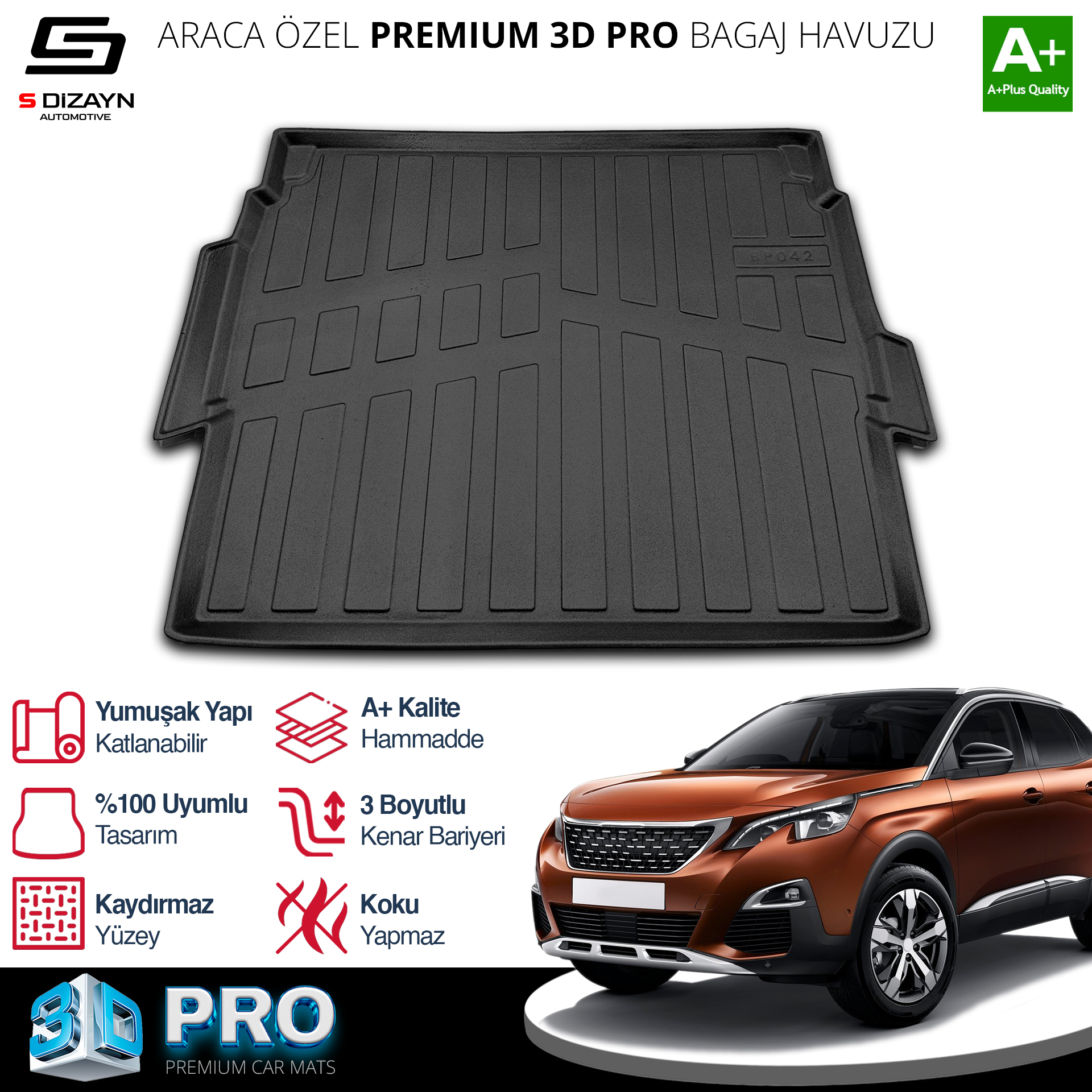 S-Dizayn Peugeot 3008 3D Pro Bagaj Havuzu Üst Bagaj 2016-2023 A+ Kalite S-Dizayn Peugeot 3008 3D Pro Bagaj Havuzu Üst Bagaj 2016-2023 A+ Kalite