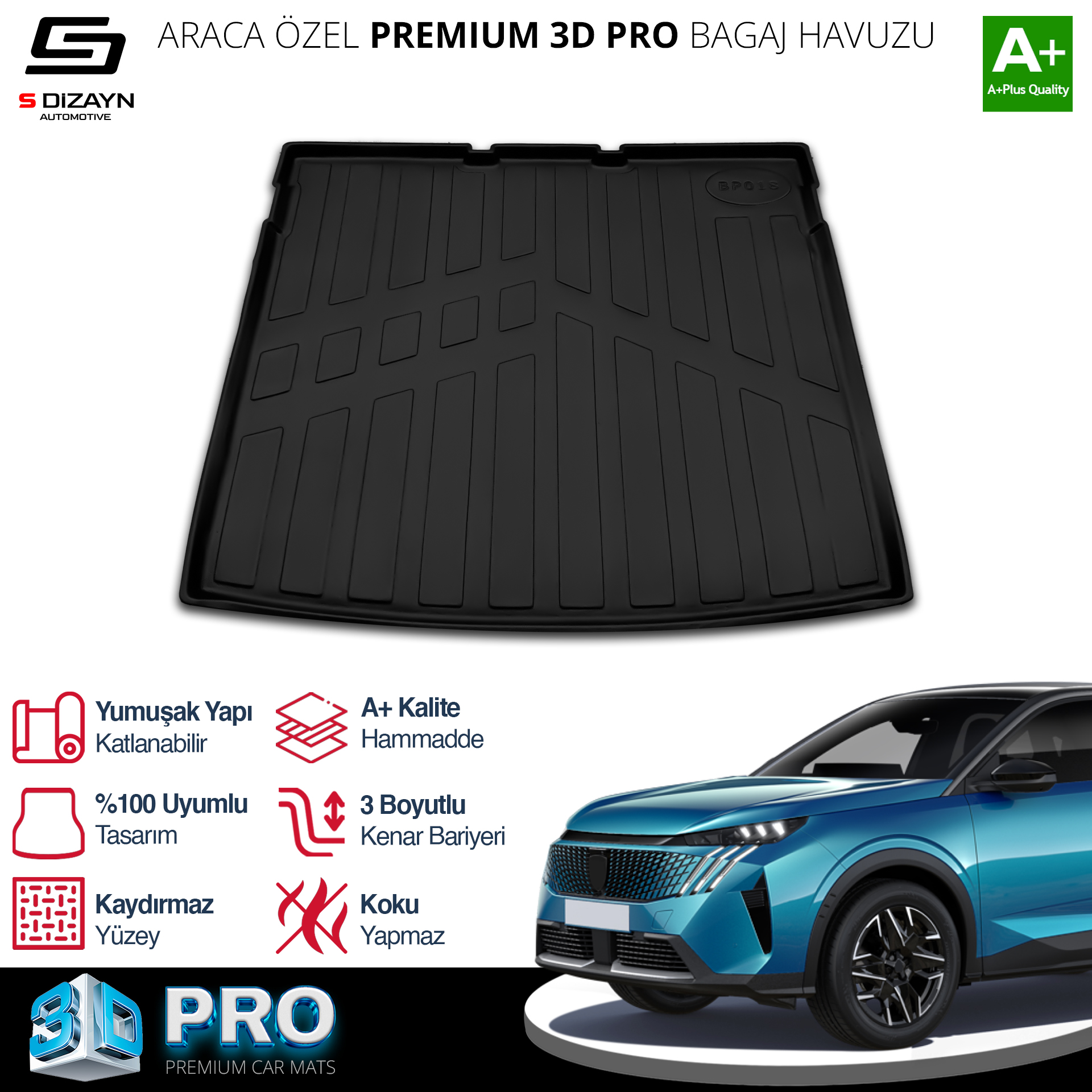 S-Dizayn Peugeot 3008 Hybrid 3D Pro Bagaj Havuzu 2024 Üzeri A+ Kalite S-Dizayn Peugeot 3008 Hybrid 3D Pro Bagaj Havuzu 2024 Üzeri A+ Kalite