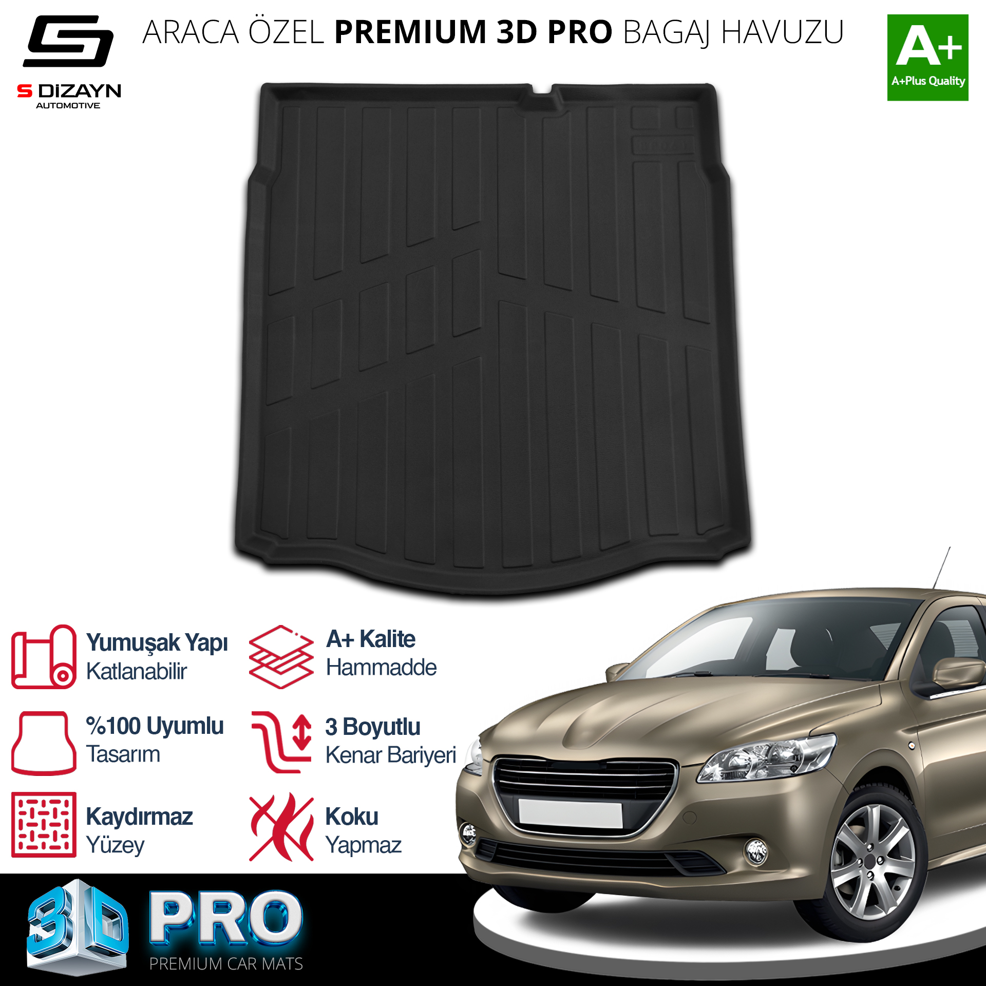 S-Dizayn Peugeot 301 3D Pro Bagaj Havuzu 2012 Üzeri A+ Kalite S-Dizayn Peugeot 301 3D Pro Bagaj Havuzu 2012 Üzeri A+ Kalite