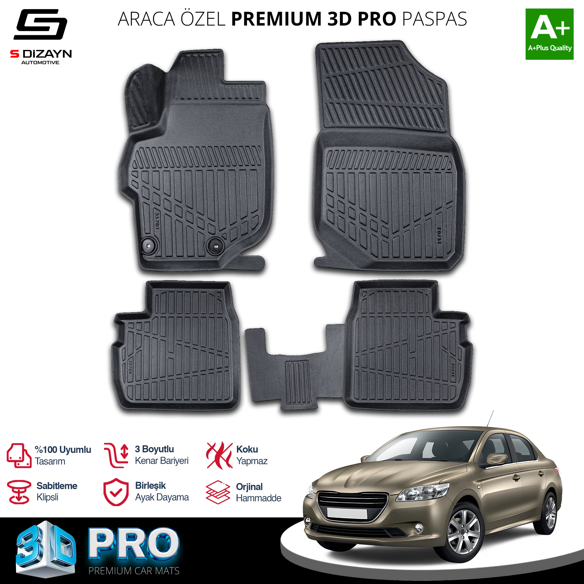 S-Dizayn Peugeot 301 3D Pro Havuzlu Paspas 2013 Üzeri A+ Kalite S-Dizayn Peugeot 301 3D Pro Havuzlu Paspas 2013 Üzeri A+ Kalite
