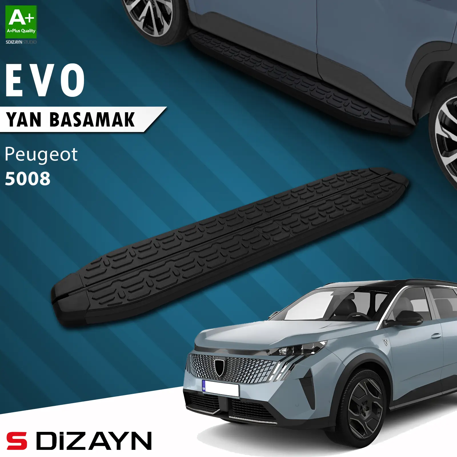 S-Dizayn Peugeot 5008 3 Elektrikli Evo Siyah Yan Basamak 203 Cm 2024 Üzeri A+ Kalite