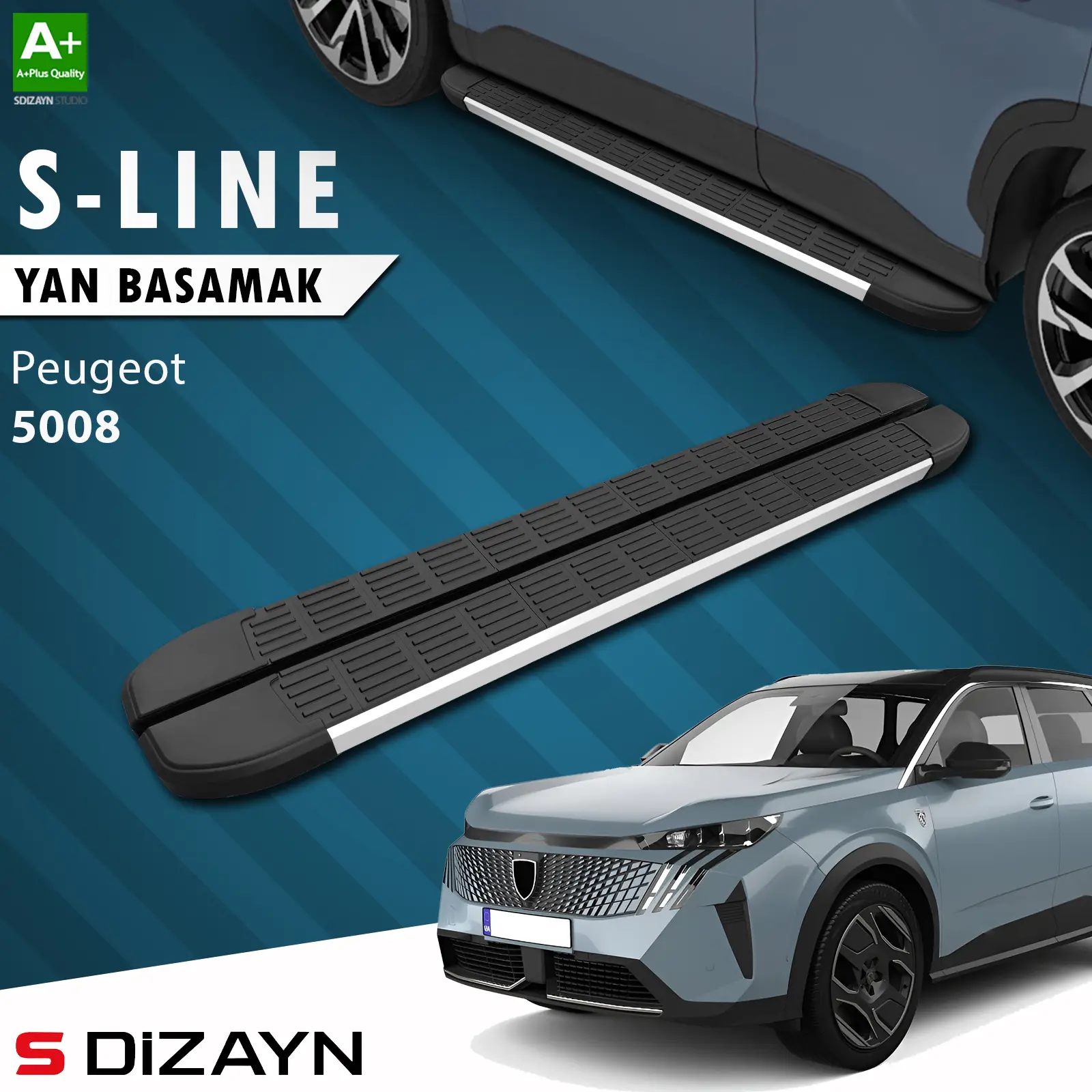 S-Dizayn Peugeot 5008 3 Elektrikli S-Line Aluminyum Yan Basamak 203 Cm 2024 Üzeri A+ Kalite