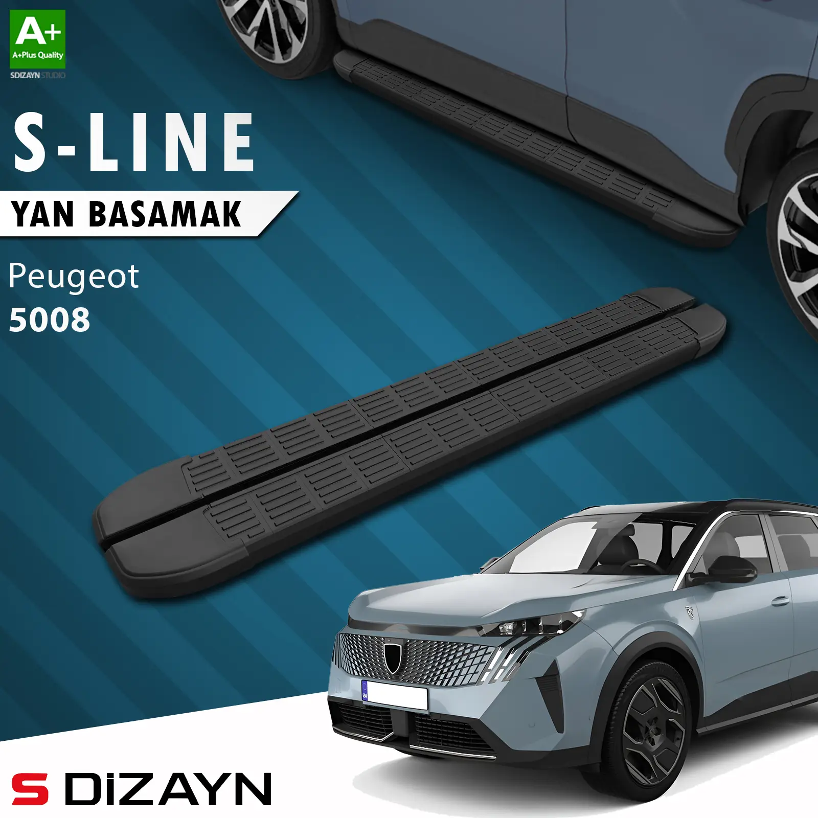 S-Dizayn Peugeot 5008 3 Elektrikli S-Line Siyah Yan Basamak 203 Cm 2024 Üzeri A+ Kalite