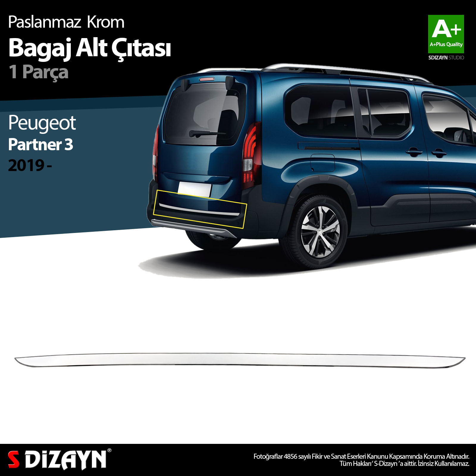S-Dizayn Peugeot Partner 3 Krom Bagaj Alt Çıtası 2019 Üzeri S-Dizayn Peugeot Partner 3 Krom Bagaj Alt Çıtası 2019 Üzeri