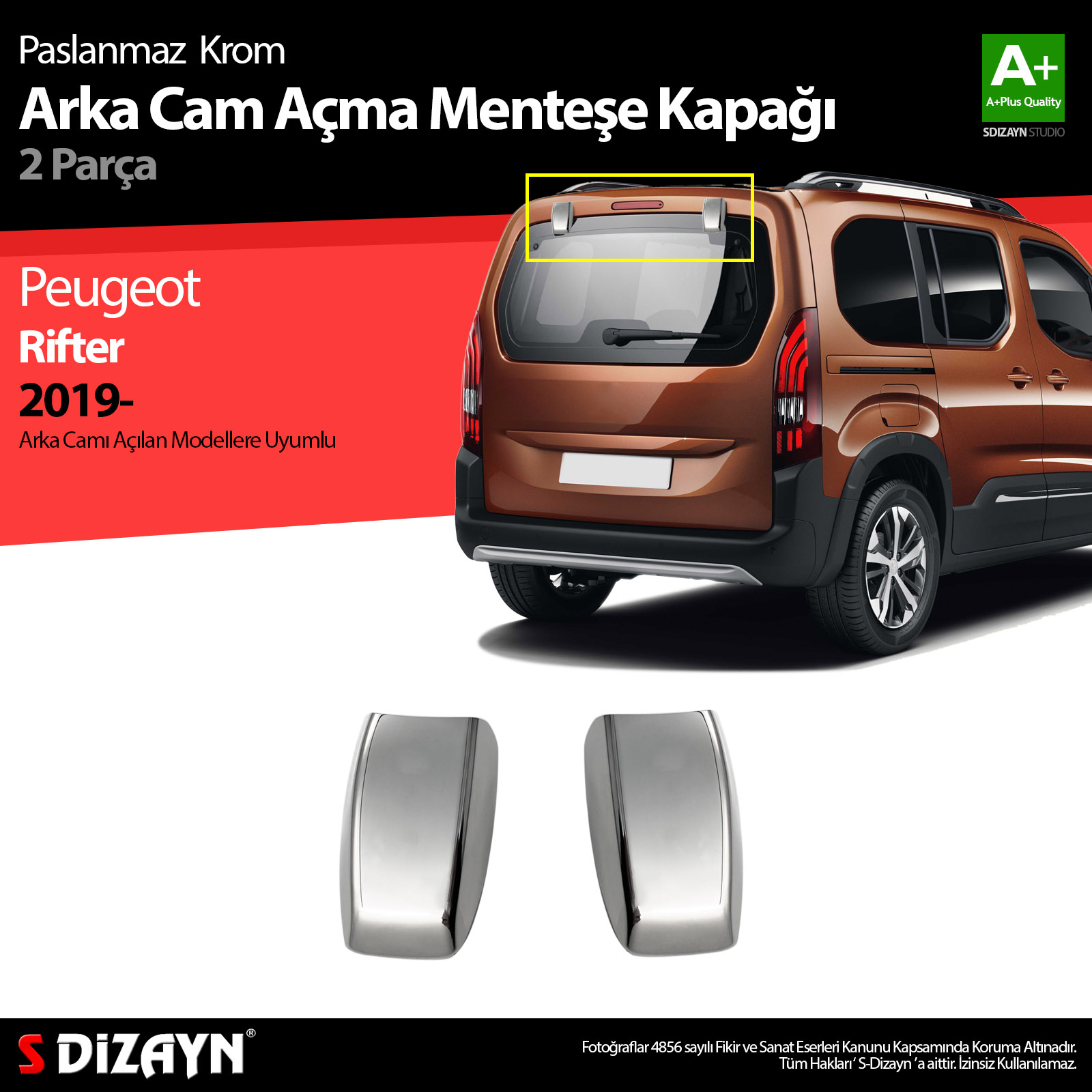 S-Dizayn Peugeot Rifter Krom Arka Cam Açma Menteşe Kapağı 2 Prç 2019 Üzeri S-Dizayn Peugeot Rifter Krom Arka Cam Açma Menteşe Kapağı 2 Prç 2019 Üzeri