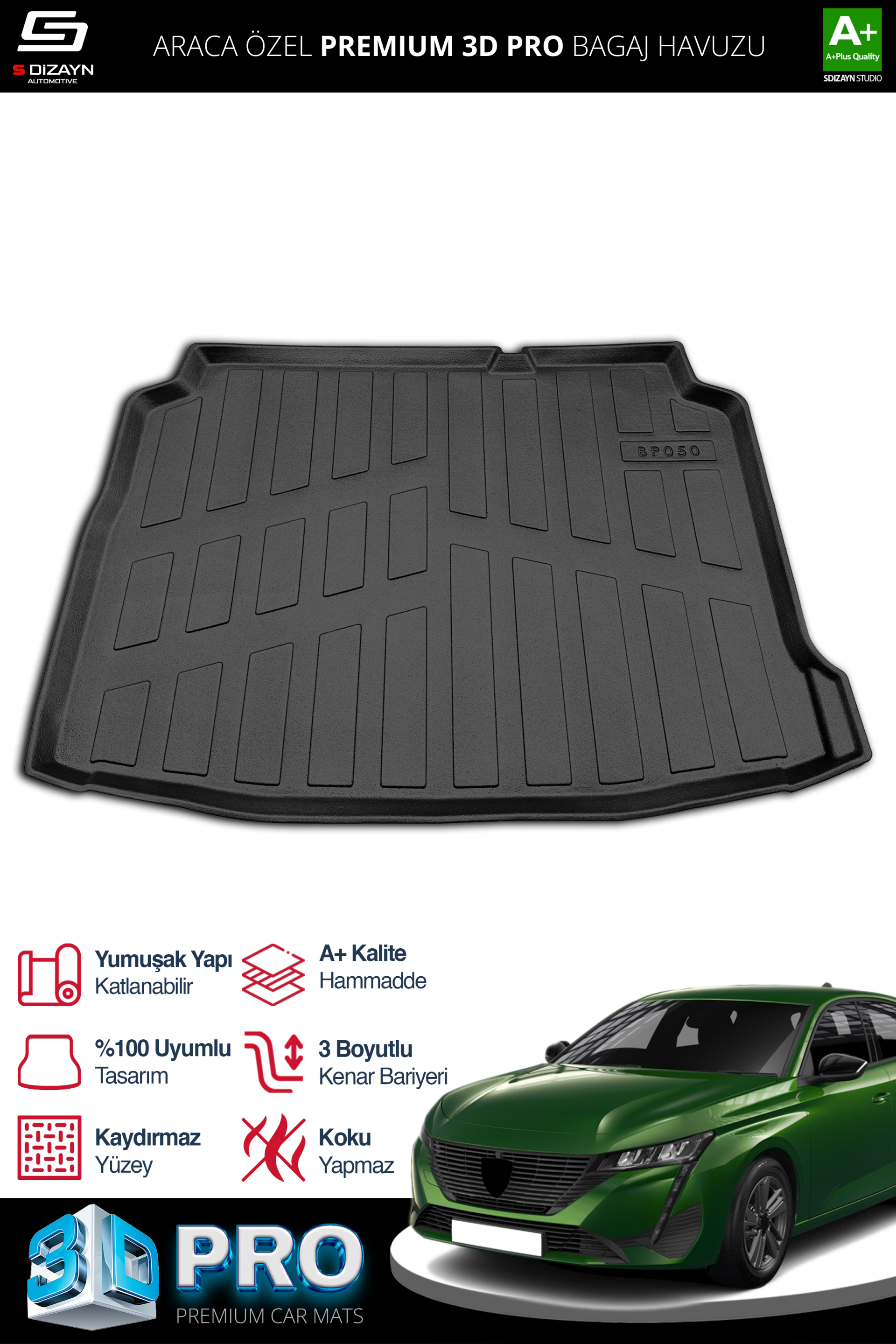 S-Dizayn Peugeot 308 3D Pro Bagaj Havuzu 2013-2021 A+ Kalite S-Dizayn Peugeot 308 3D Pro Bagaj Havuzu 2013-2021 A+ Kalite