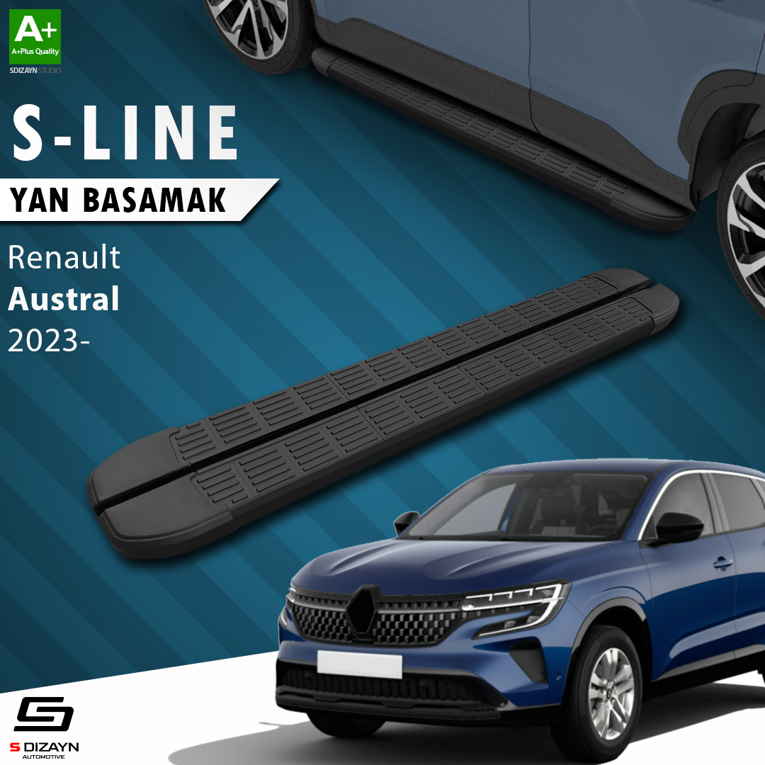 S-Dizayn Renault Austral S-Line Siyah Yan Basamak 183 Cm 2023 Üzeri A+ Kalite S-Dizayn Renault Austral S-Line Siyah Yan Basamak 183 Cm 2023 Üzeri A+ Kalite