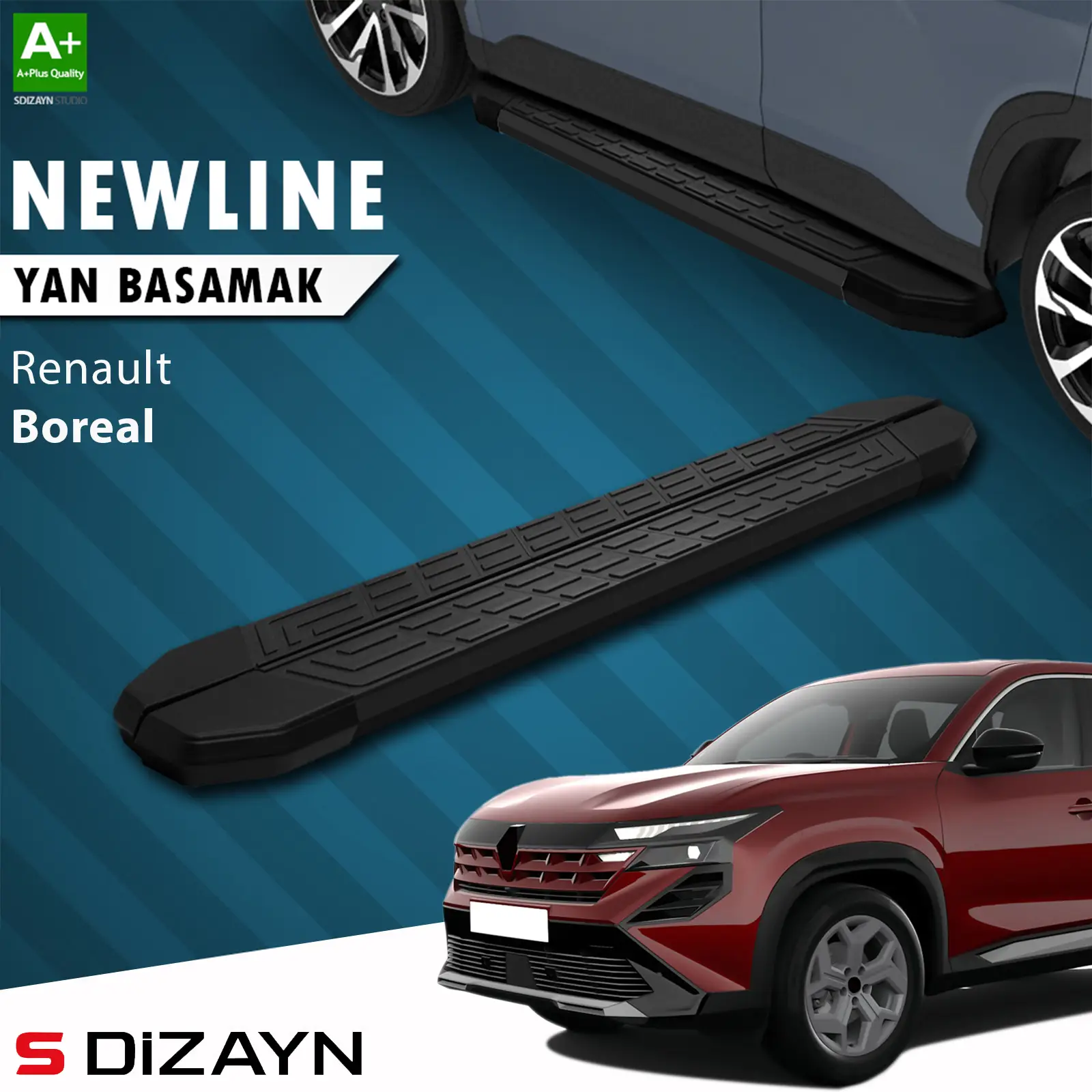 S-Dizayn Renault Boreal NewLine Siyah Yan Basamak 183 Cm 2025 Üzeri A+ Kalite