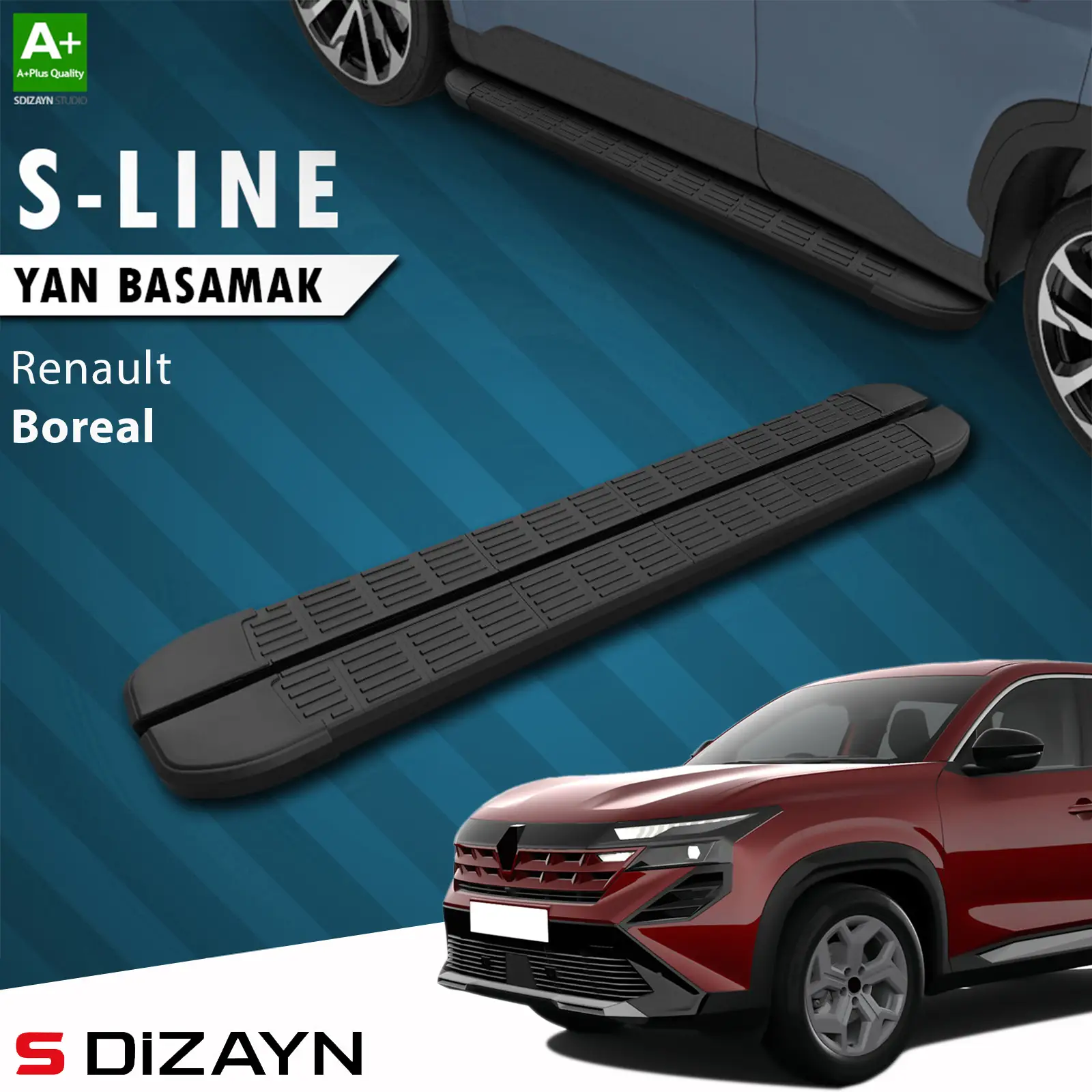 S-Dizayn Renault Boreal S-Line Siyah Yan Basamak 183 Cm 2025 Üzeri A+ Kalite
