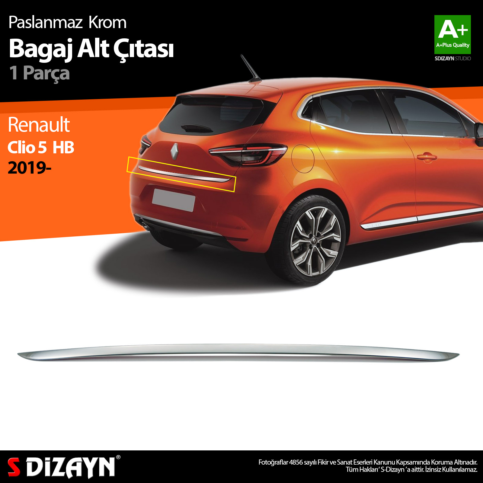 S-Dizayn Renault Clio 5 Krom Bagaj Alt Çıtası 2019 Üzeri S-Dizayn Renault Clio 5 Krom Bagaj Alt Çıtası 2019 Üzeri