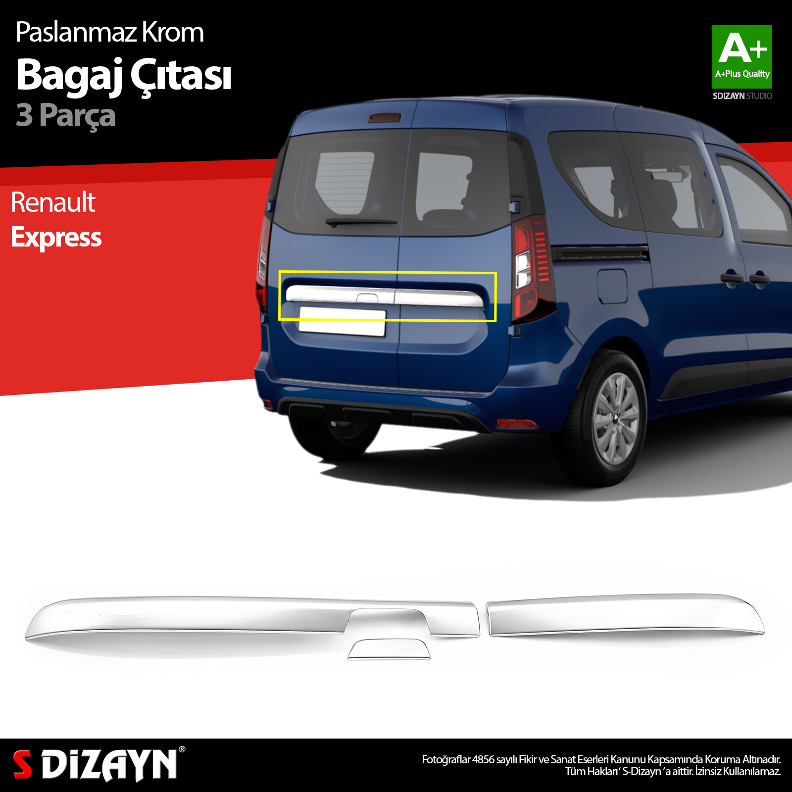 S-Dizayn Renault Express Krom Bagaj Çıtası 3 Prç. 2021 Üzeri A+ Kalite S-Dizayn Renault Express Krom Bagaj Çıtası 3 Prç. 2021 Üzeri A+ Kalite
