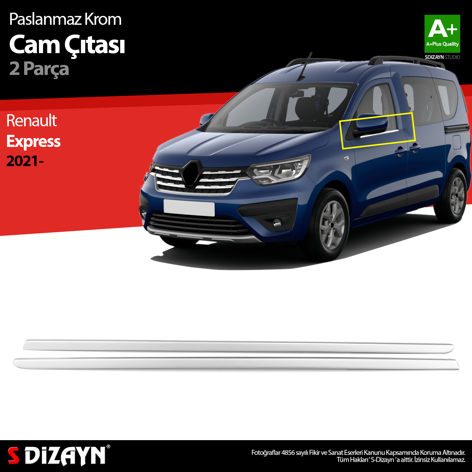 S-Dizayn Renault Express Krom Cam Çıtası 2 Prç. 2021 Üzeri A+ Kalite S-Dizayn Renault Express Krom Cam Çıtası 2 Prç. 2021 Üzeri A+ Kalite