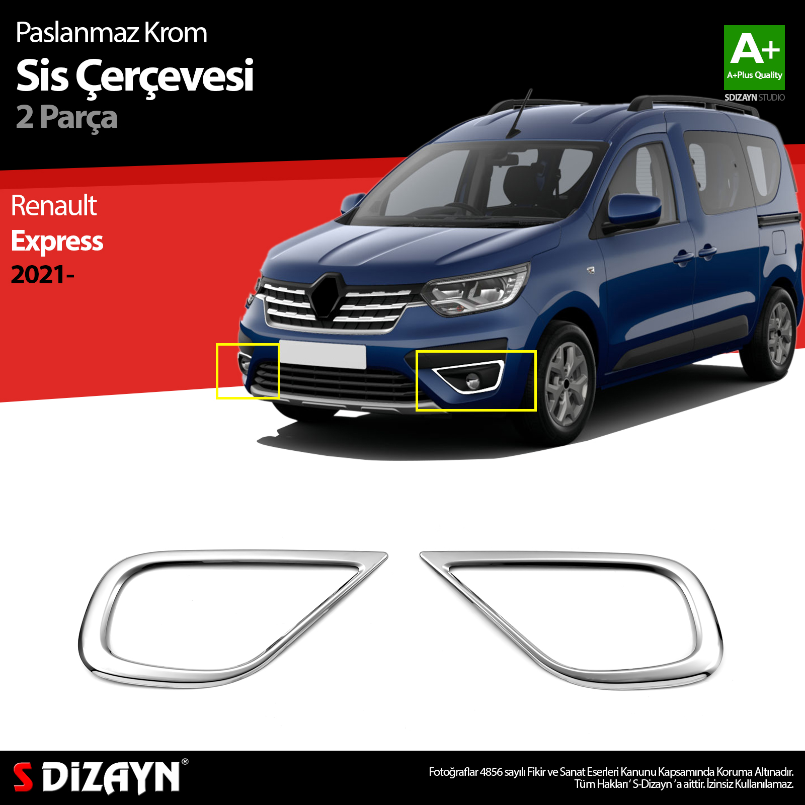 S-Dizayn Renault Express Krom Sis Farı Çerçevesi 2 Prç 2021 Üzeri S-Dizayn Renault Express Krom Sis Farı Çerçevesi 2 Prç 2021 Üzeri