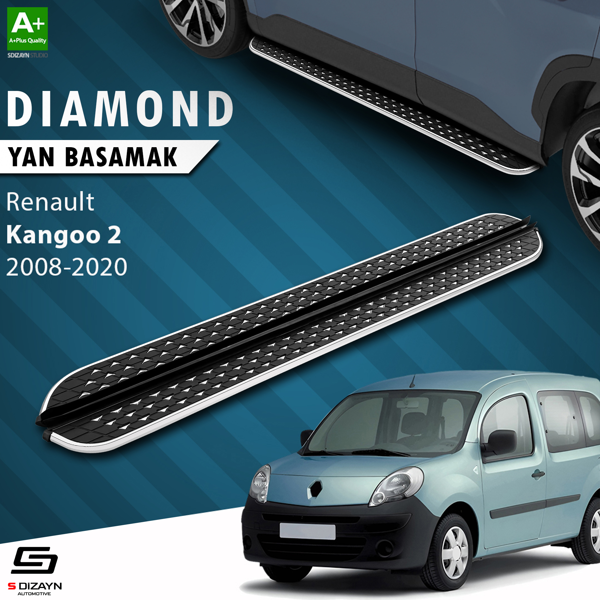 S-Dizayn Renault Kangoo 2 Uzun Şase Diamond Krom Yan Basamak 223 Cm 2008-2020 A+ Kalite S-Dizayn Renault Kangoo 2 Uzun Şase Diamond Krom Yan Basamak 223 Cm 2008-2020 A+ Kalite
