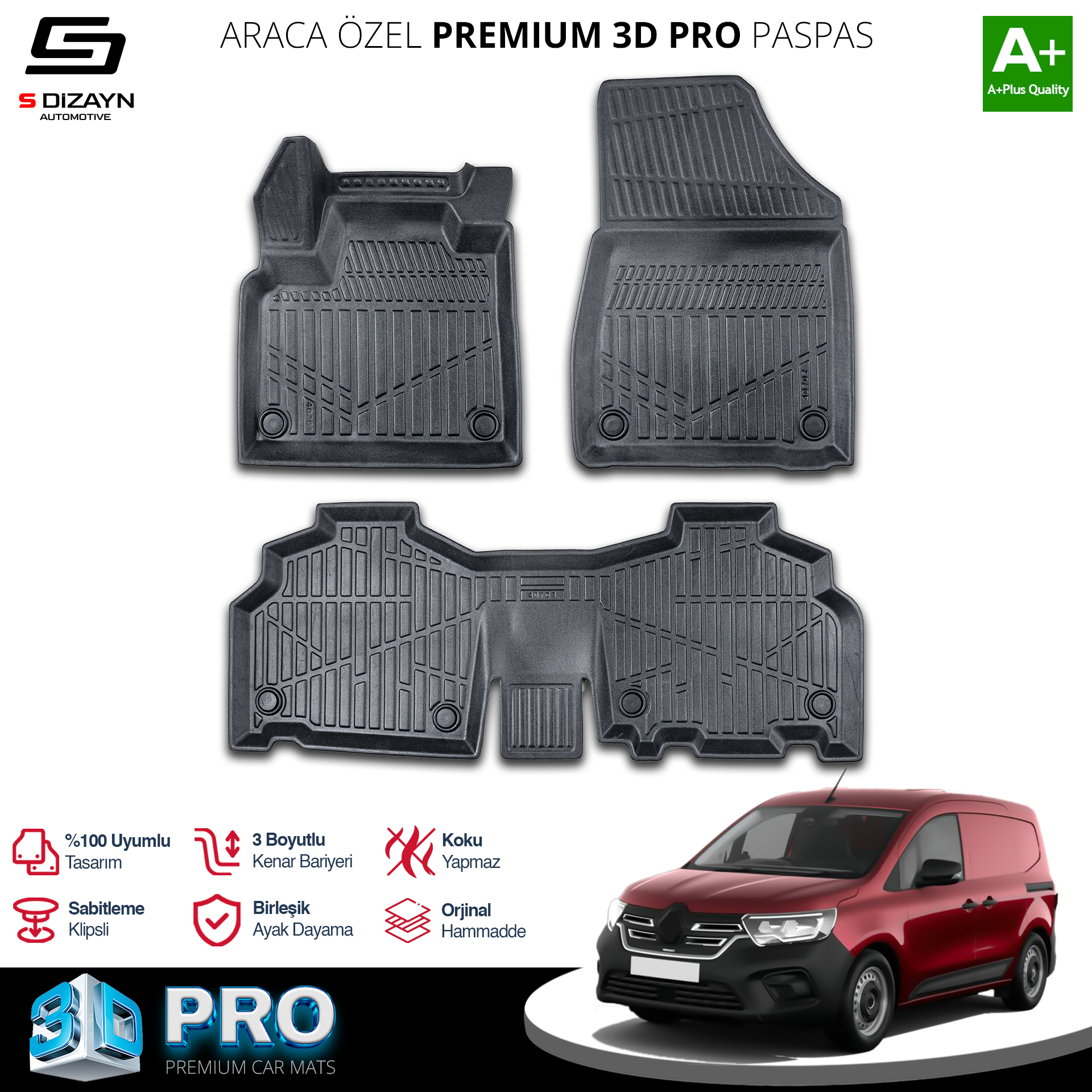 S-Dizayn Renault Kangoo 3D Pro Havuzlu Paspas 2024 Üzeri A+ Kalite S-Dizayn Renault Kangoo 3D Pro Havuzlu Paspas 2024 Üzeri A+ Kalite