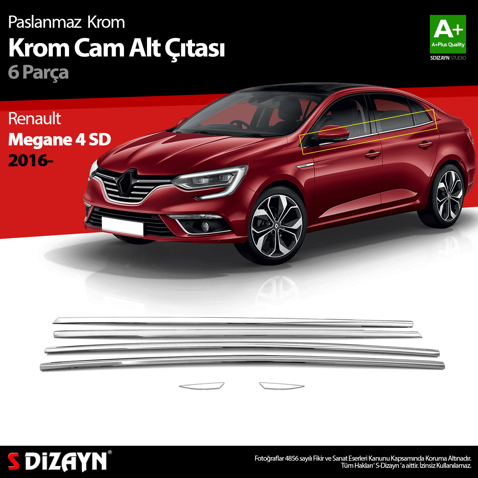 S-Dizayn Renault Megane 4 SD Krom Cam Çıtası 6 Prç. 2016-2020 S-Dizayn Renault Megane 4 SD Krom Cam Çıtası 6 Prç. 2016-2020