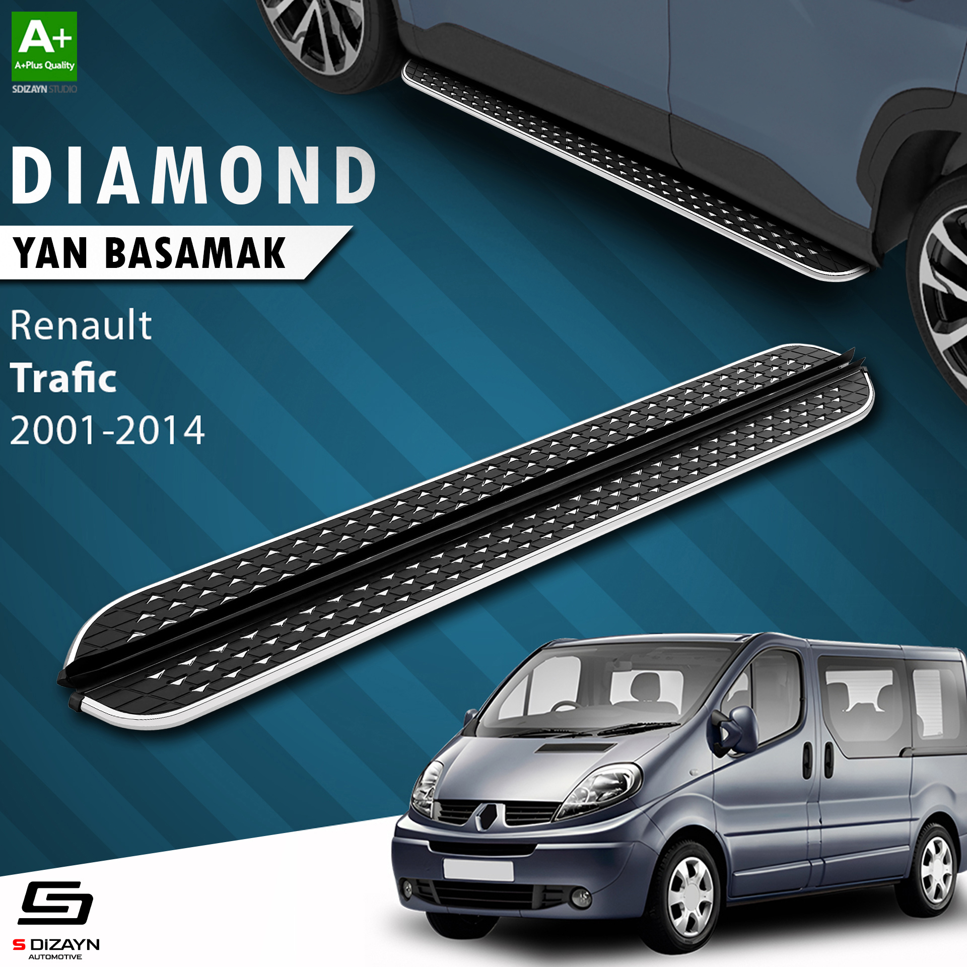 S-Dizayn Renault Trafic 2 Kısa Şase Diamond Krom Yan Basamak 223 Cm 2001-2014 A+ Kalite S-Dizayn Renault Trafic 2 Kısa Şase Diamond Krom Yan Basamak 223 Cm 2001-2014 A+ Kalite