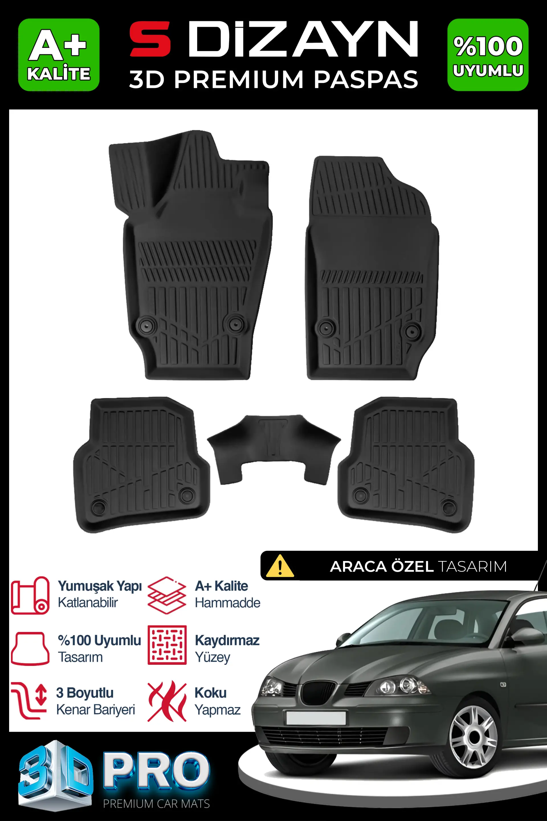S-Dizayn Seat Cordoba 3D Pro Havuzlu Paspas 2004-2009 A+ Kalite