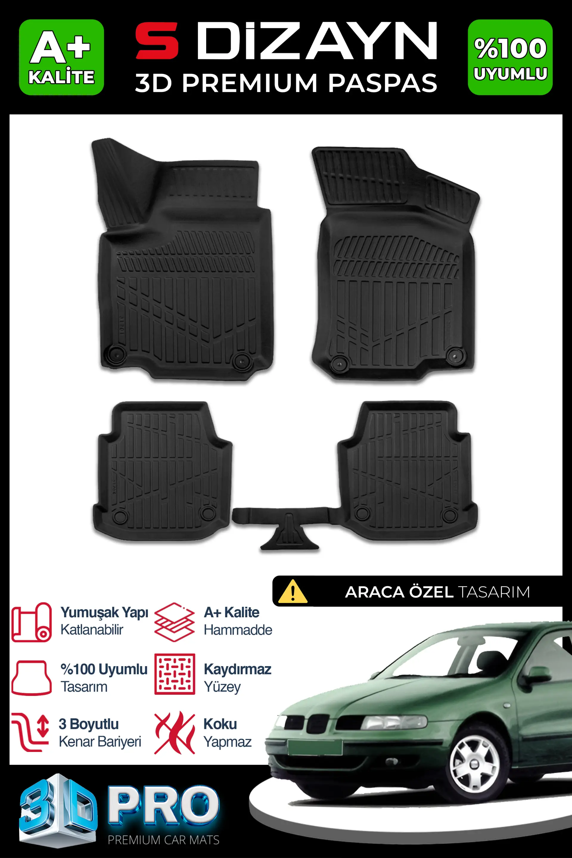 S-Dizayn Seat Leon 3D Pro Havuzlu Paspas 1999-2005 A+ Kalite