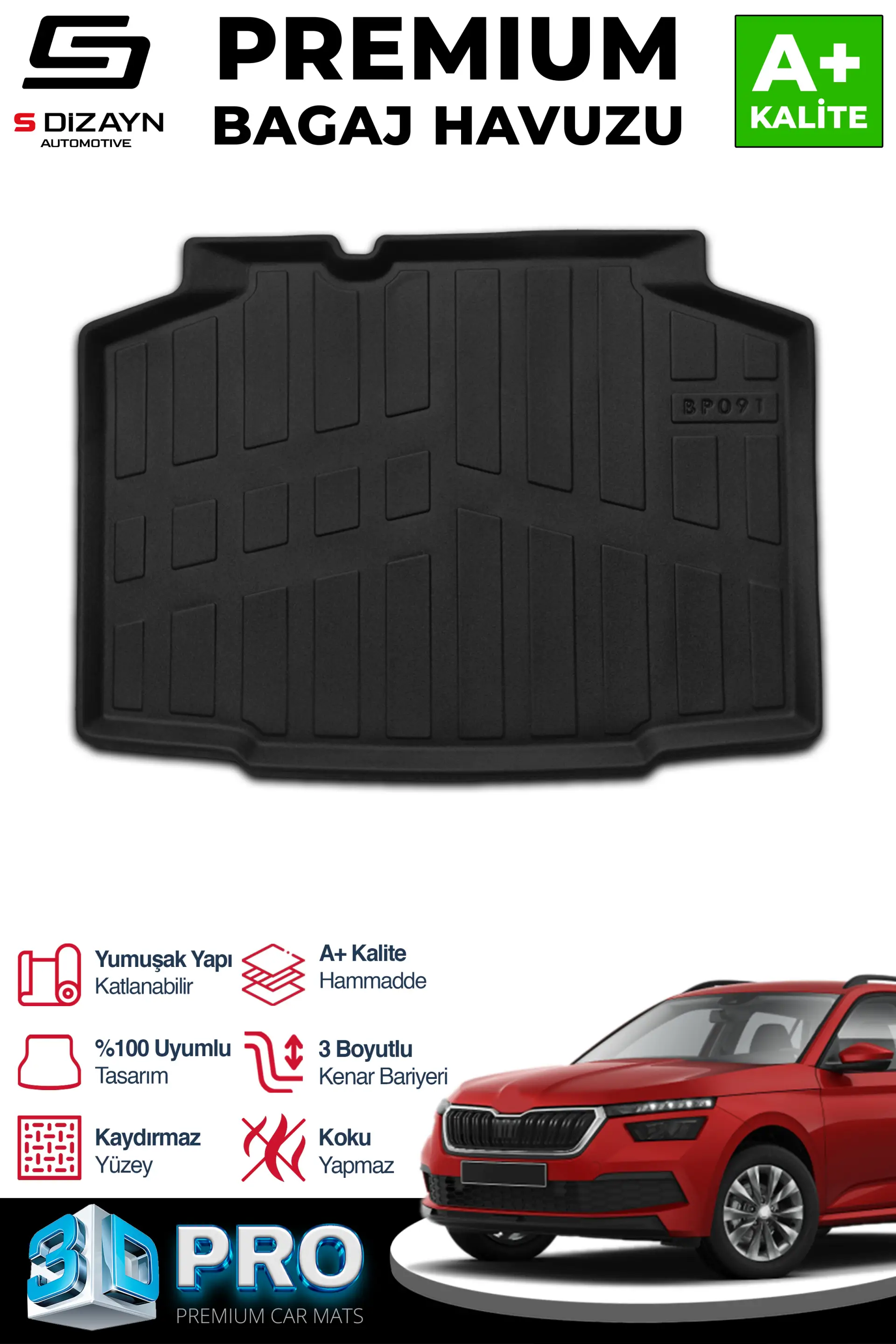 S-Dizayn Skoda Kamiq 3D Pro Bagaj Havuzu Alt Bagaj 2019 Üzeri A+ Kalite
